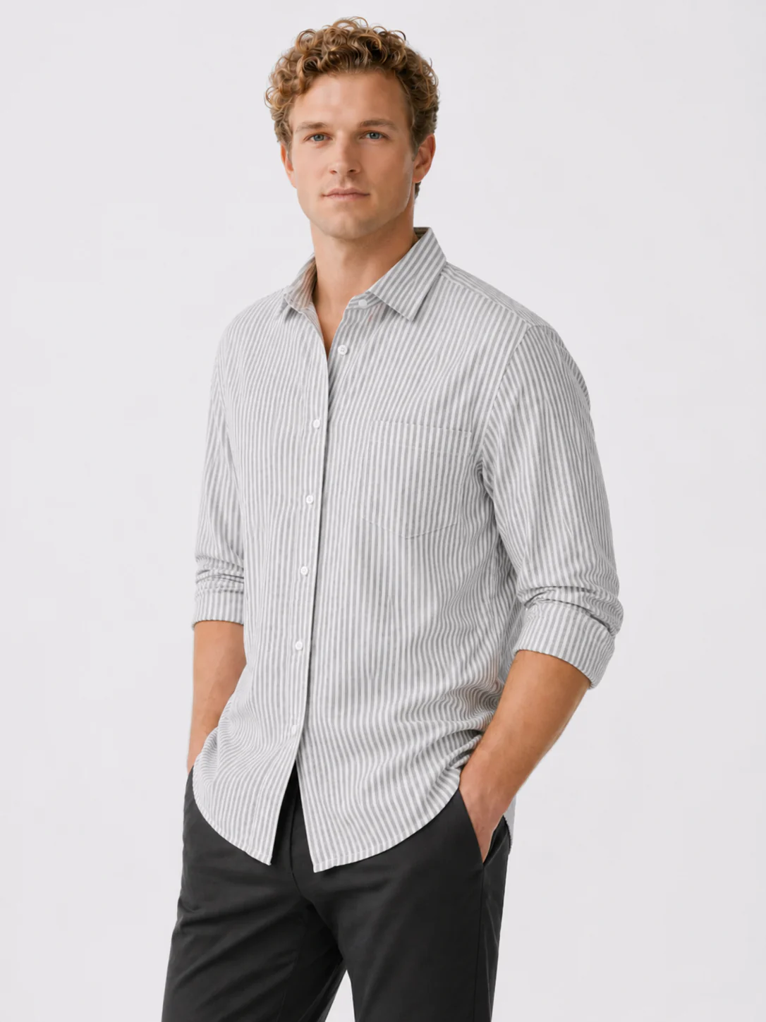 Grey Oxford Stripe Shirt - Image 6