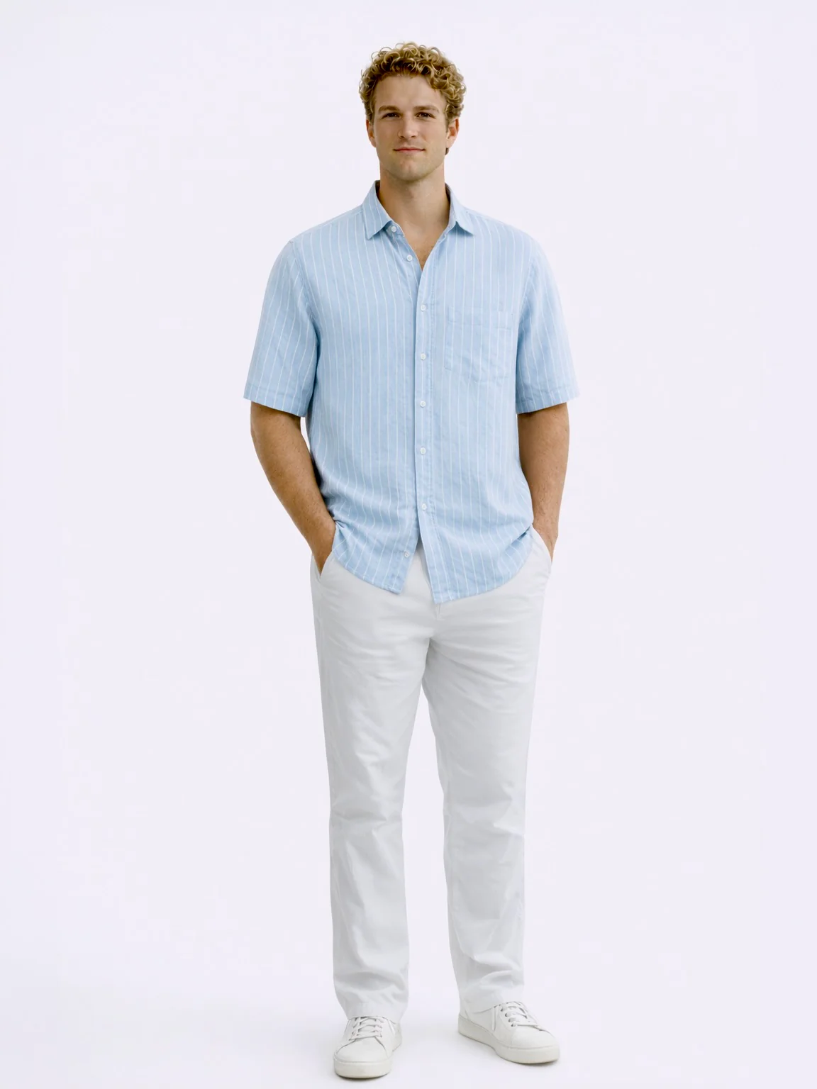 Linen Rich Blue Stripe Shirt - Image 3