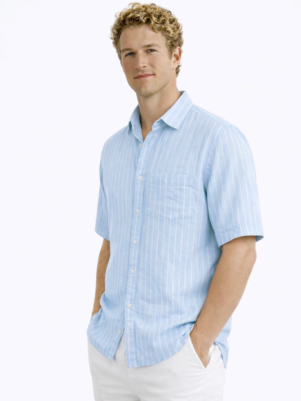 Linen Rich Blue Stripe Shirt - Image 7