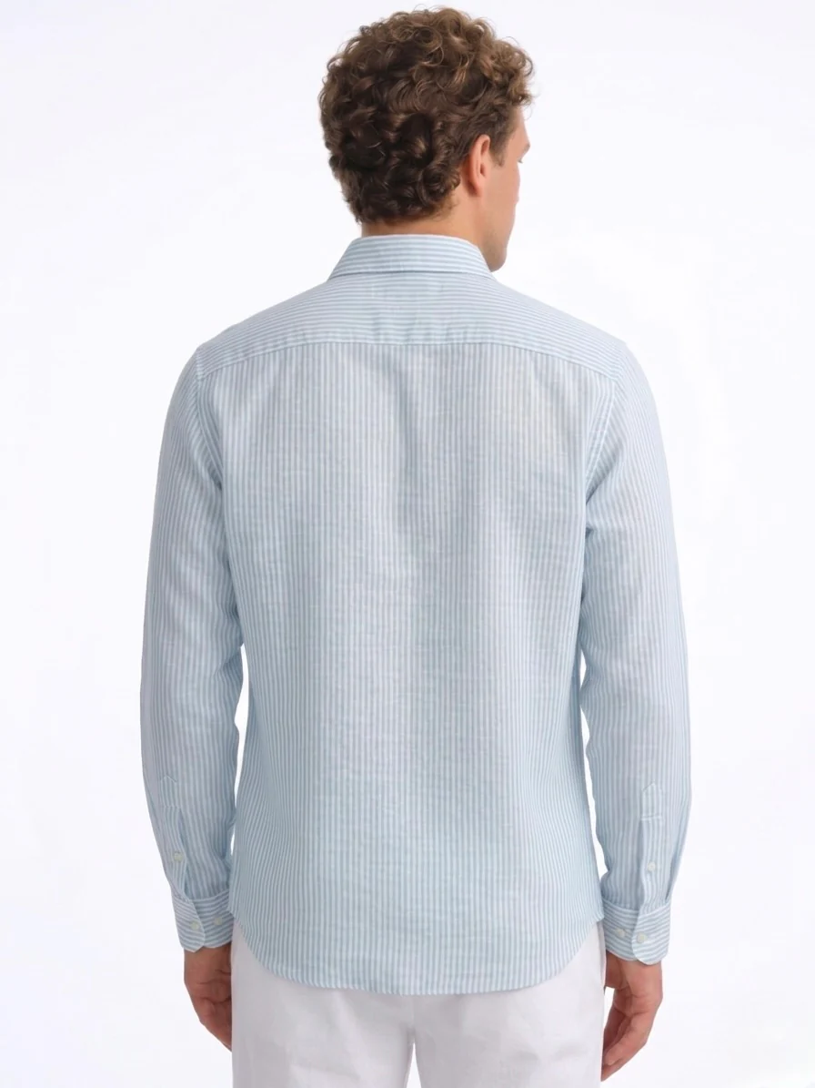 Linen Rich Light Blue Stripe Shirt - Image 4