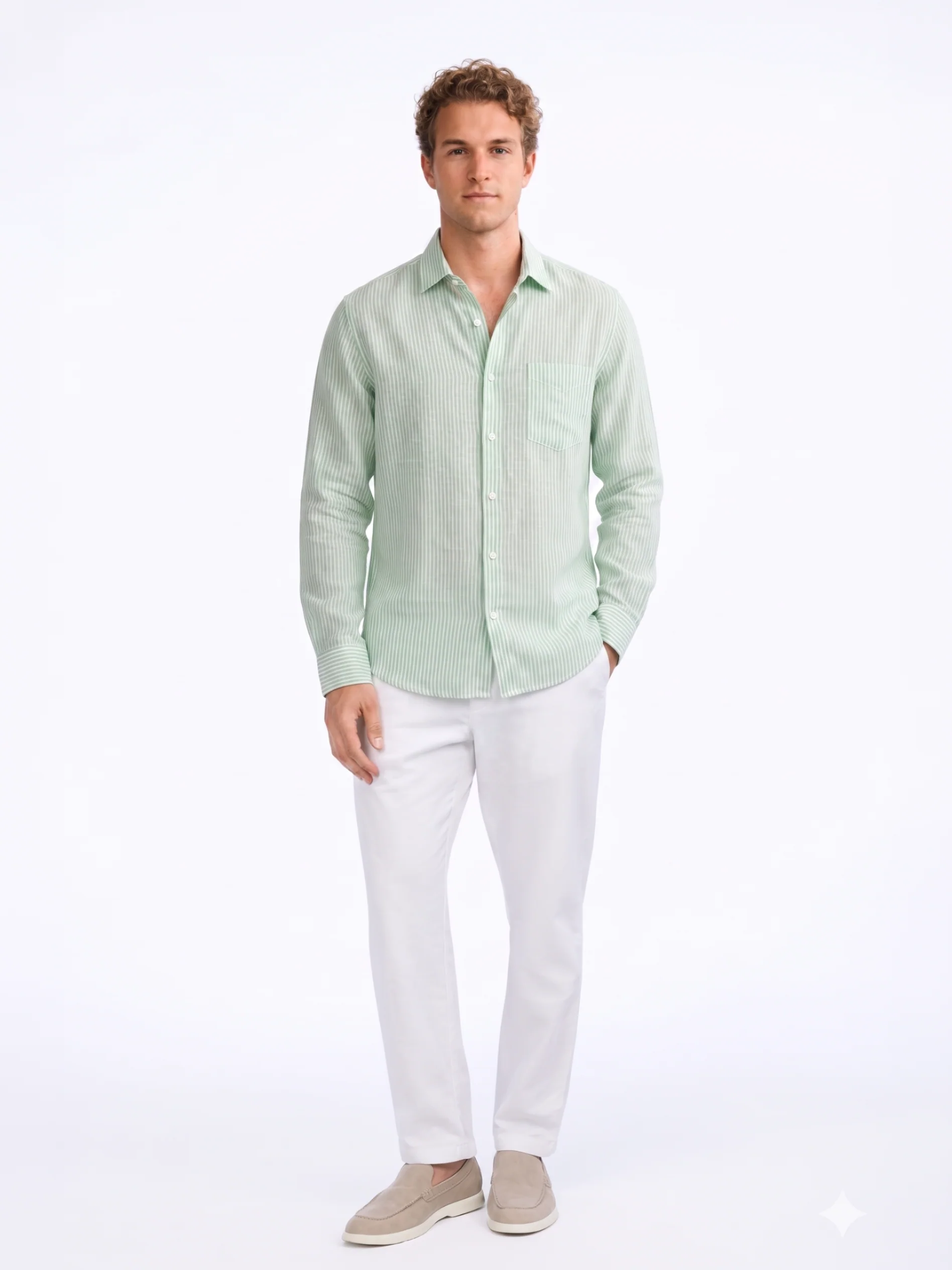 Linen Rich Light Green  Stripe Shirt - Image 3