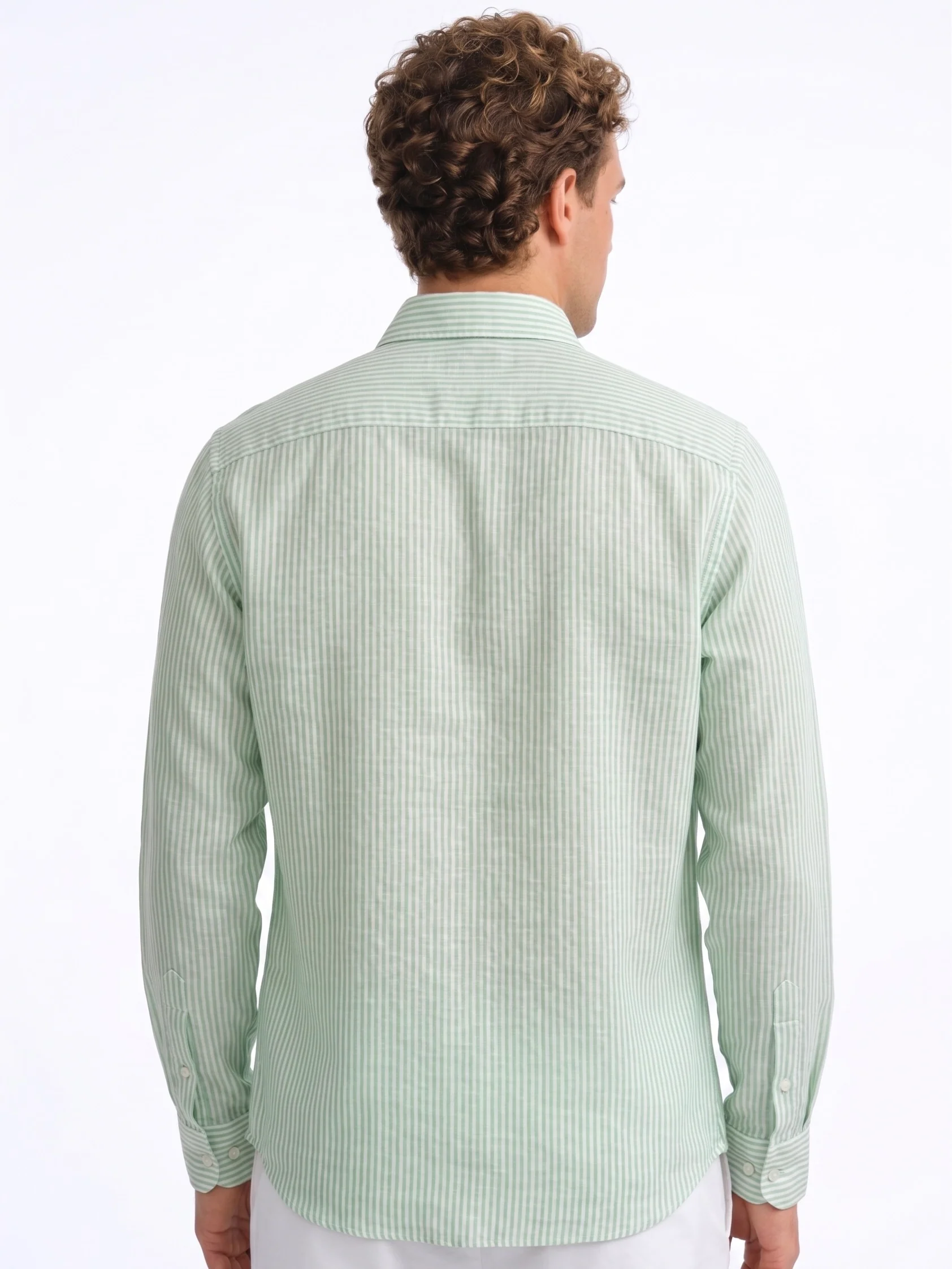 Linen Rich Light Green  Stripe Shirt - Image 4