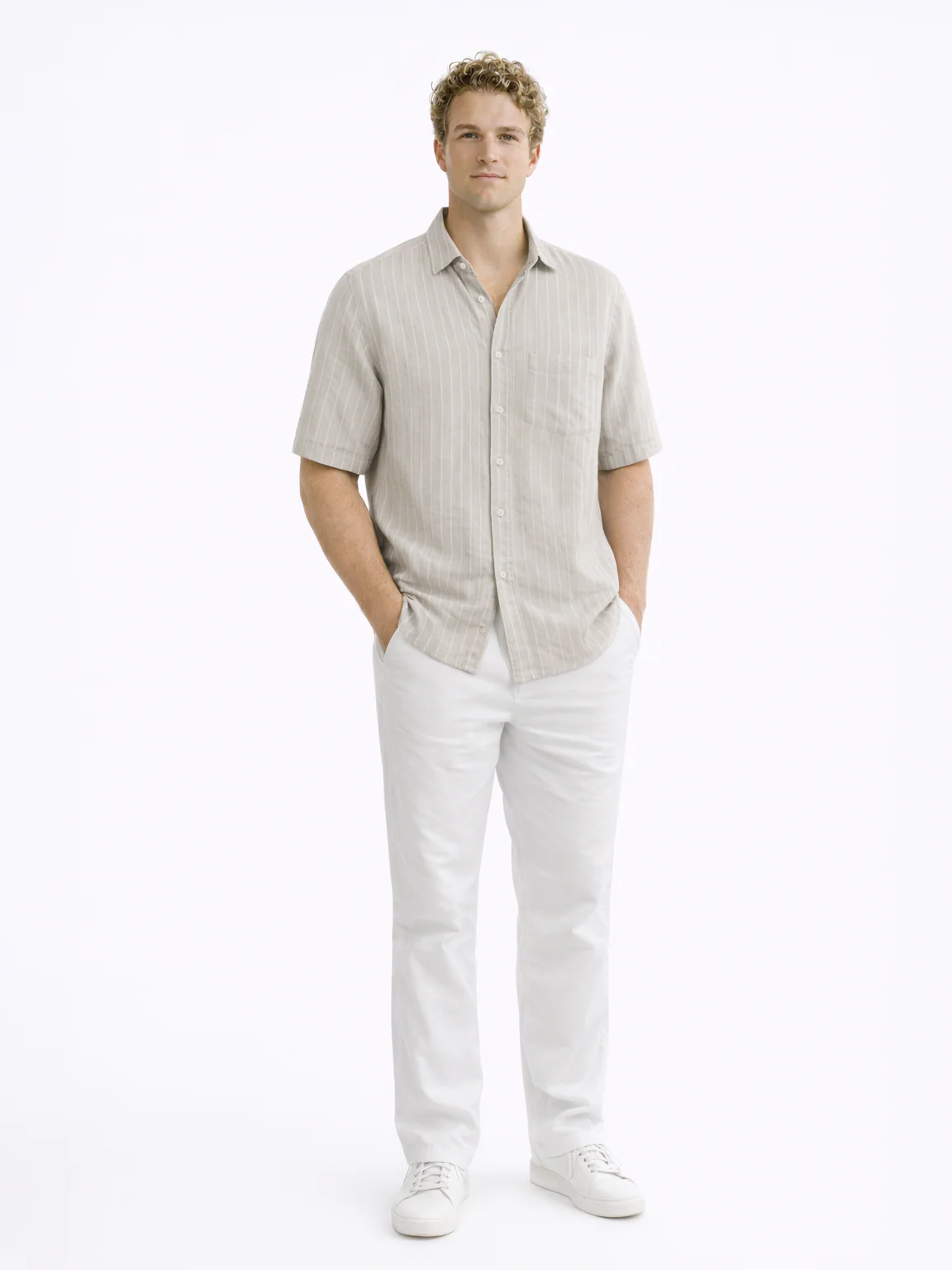 Linen Rich Silver Grey Stripe Shirt - Image 3