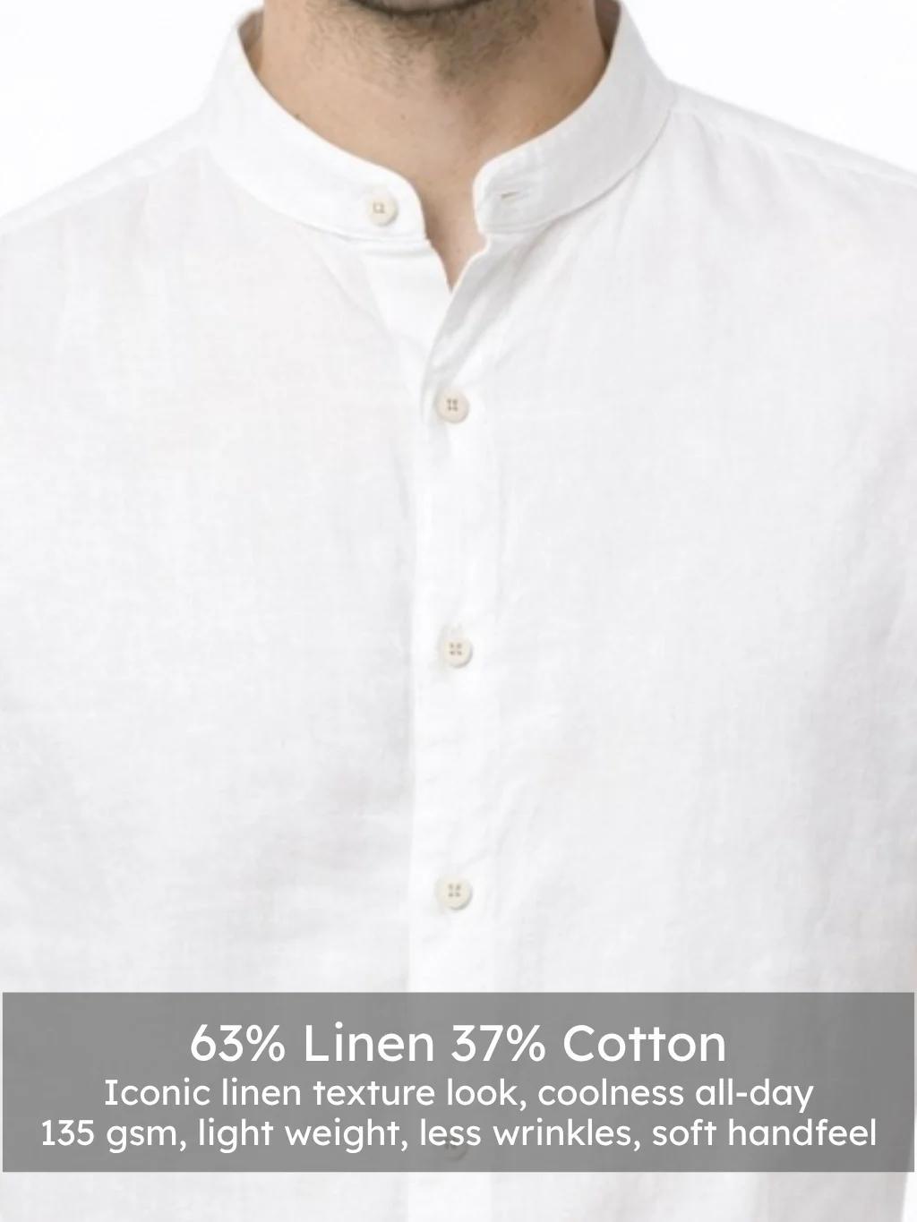 Linen Rich White Mandarin Collar Shirt - Image 4