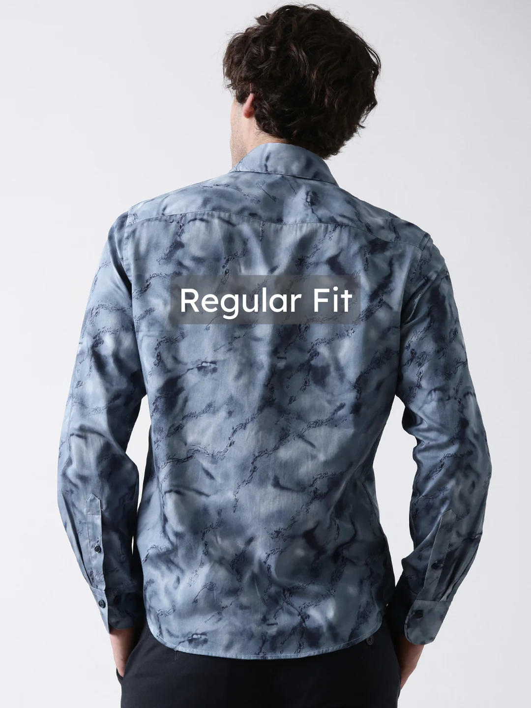 Blue Solid Satin Shirt - Image 3