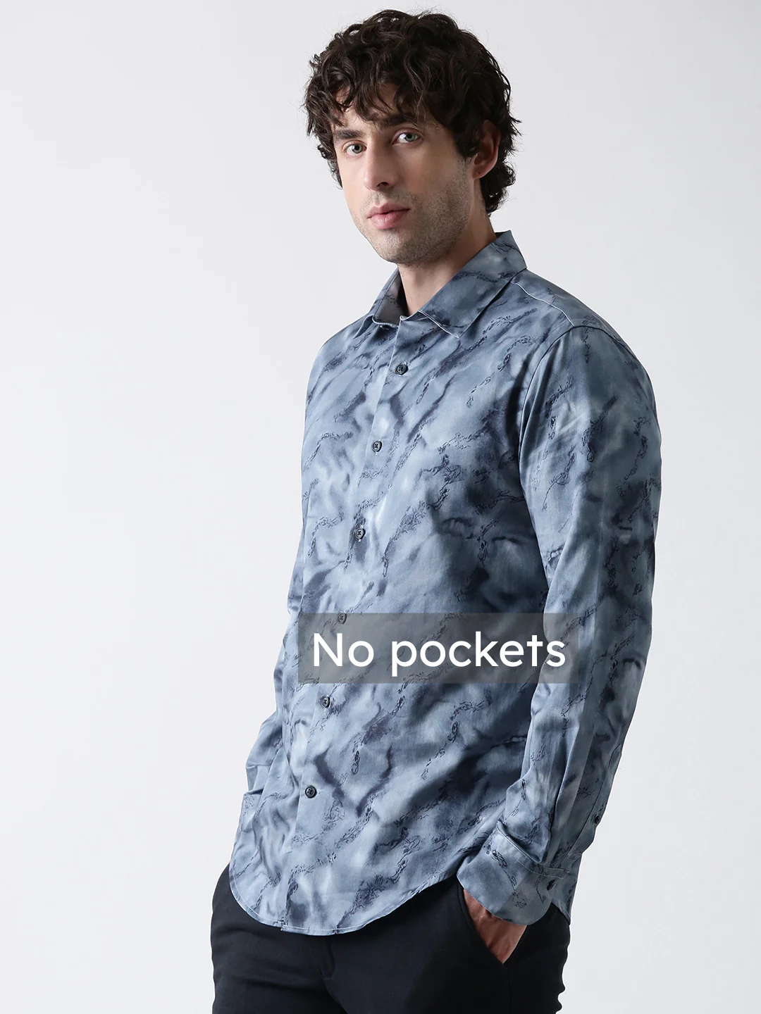 Blue Solid Satin Shirt - Image 6
