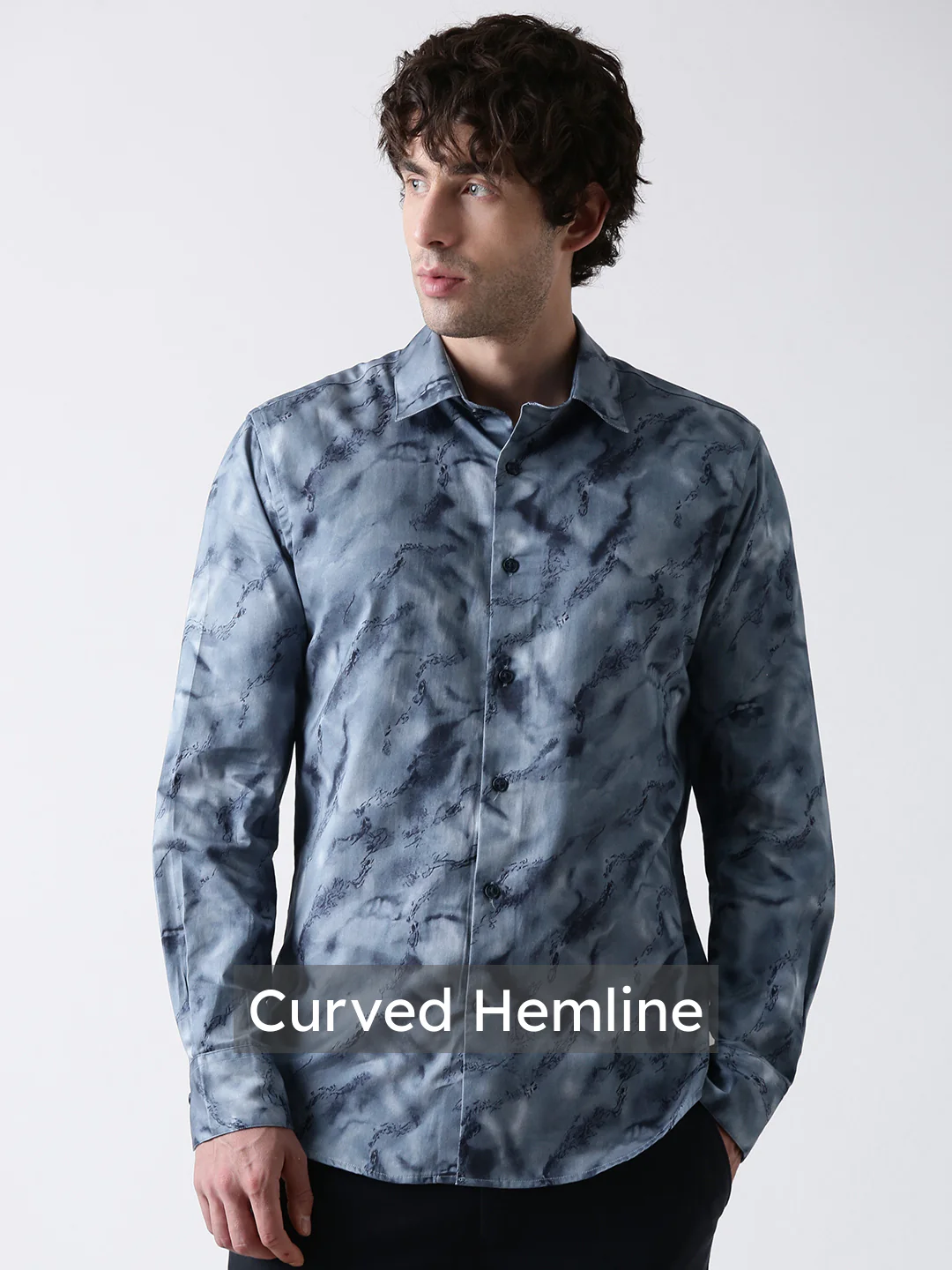 Blue Solid Satin Shirt - Image 7