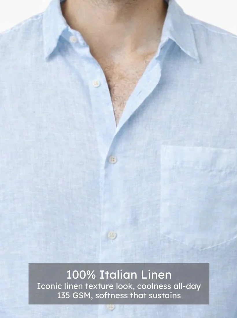 Ice Blue Pure Italian Linen Shirt - Image 4