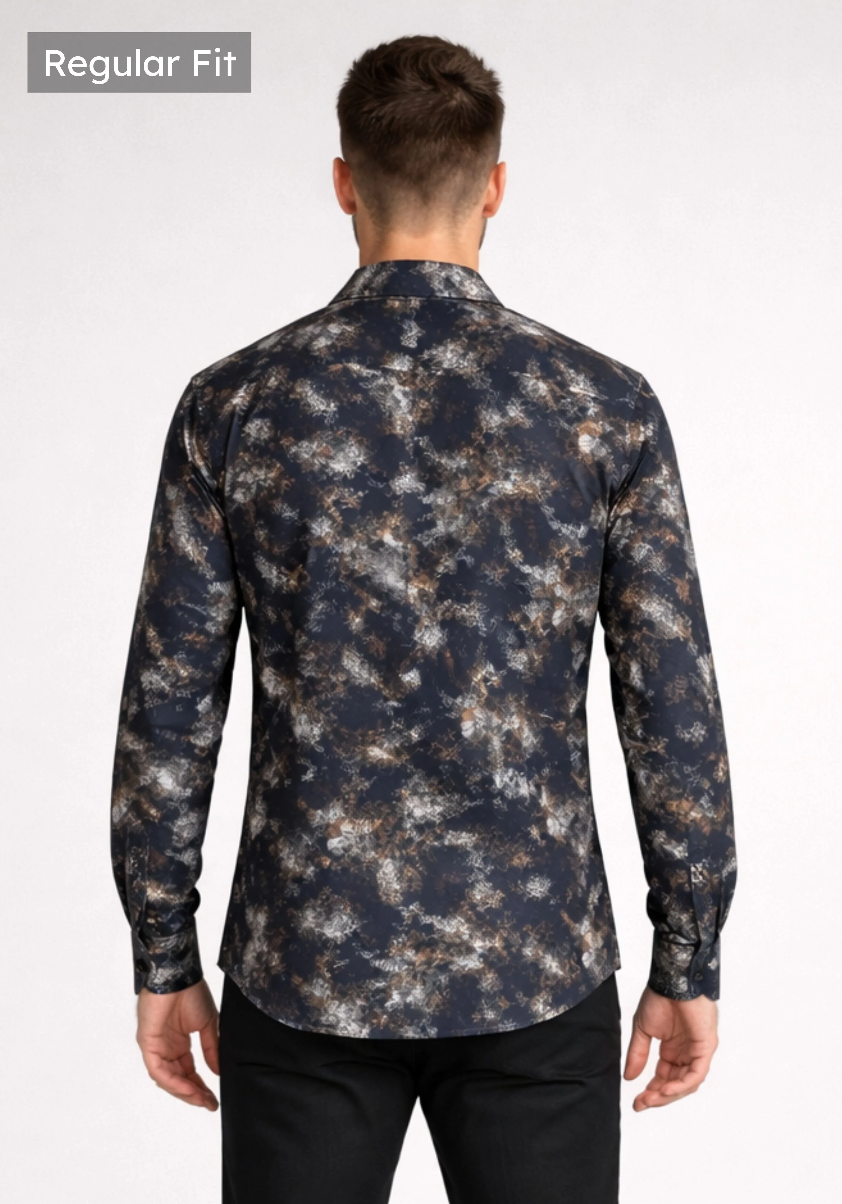 Abstract Blue Metallic Print Shirt - Image 3