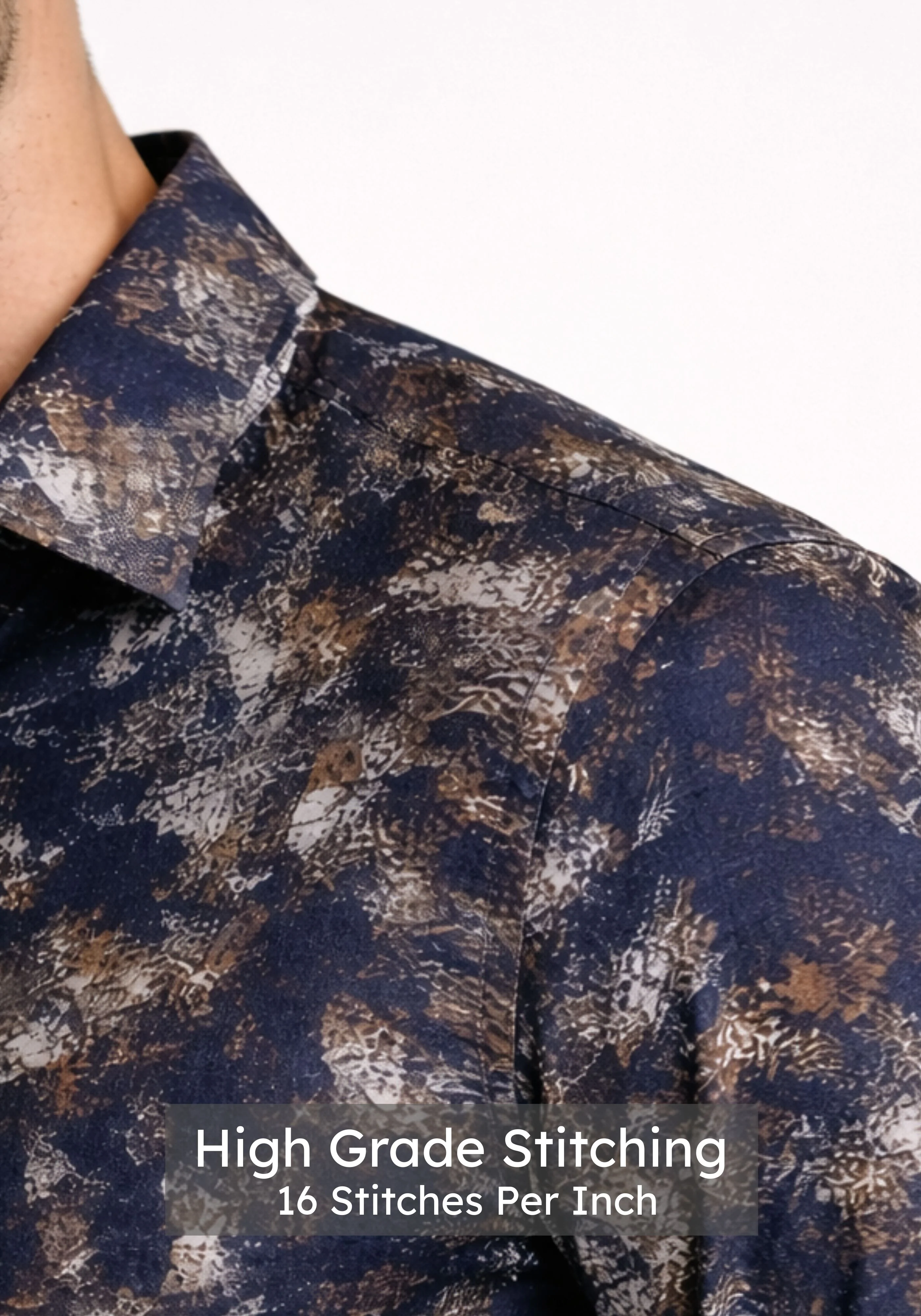Abstract Blue Metallic Print Shirt - Image 5