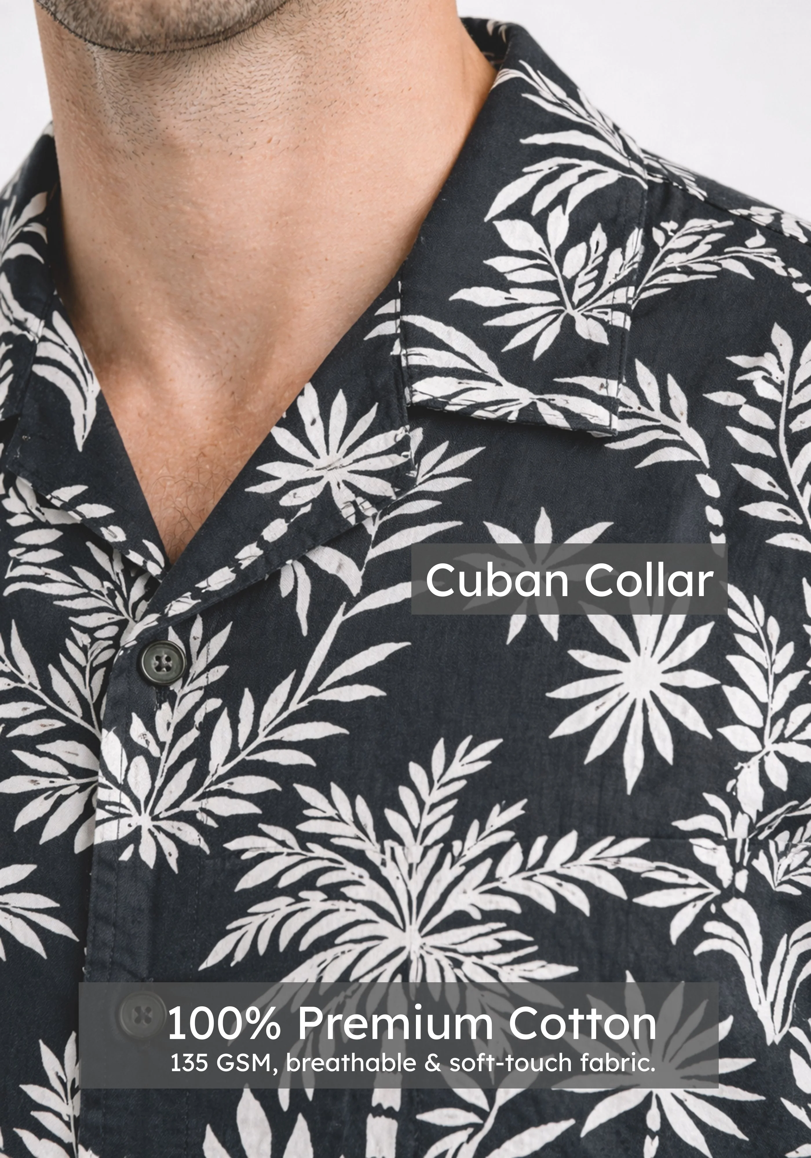 Black Cuban Collar Print Shirt - Image 4