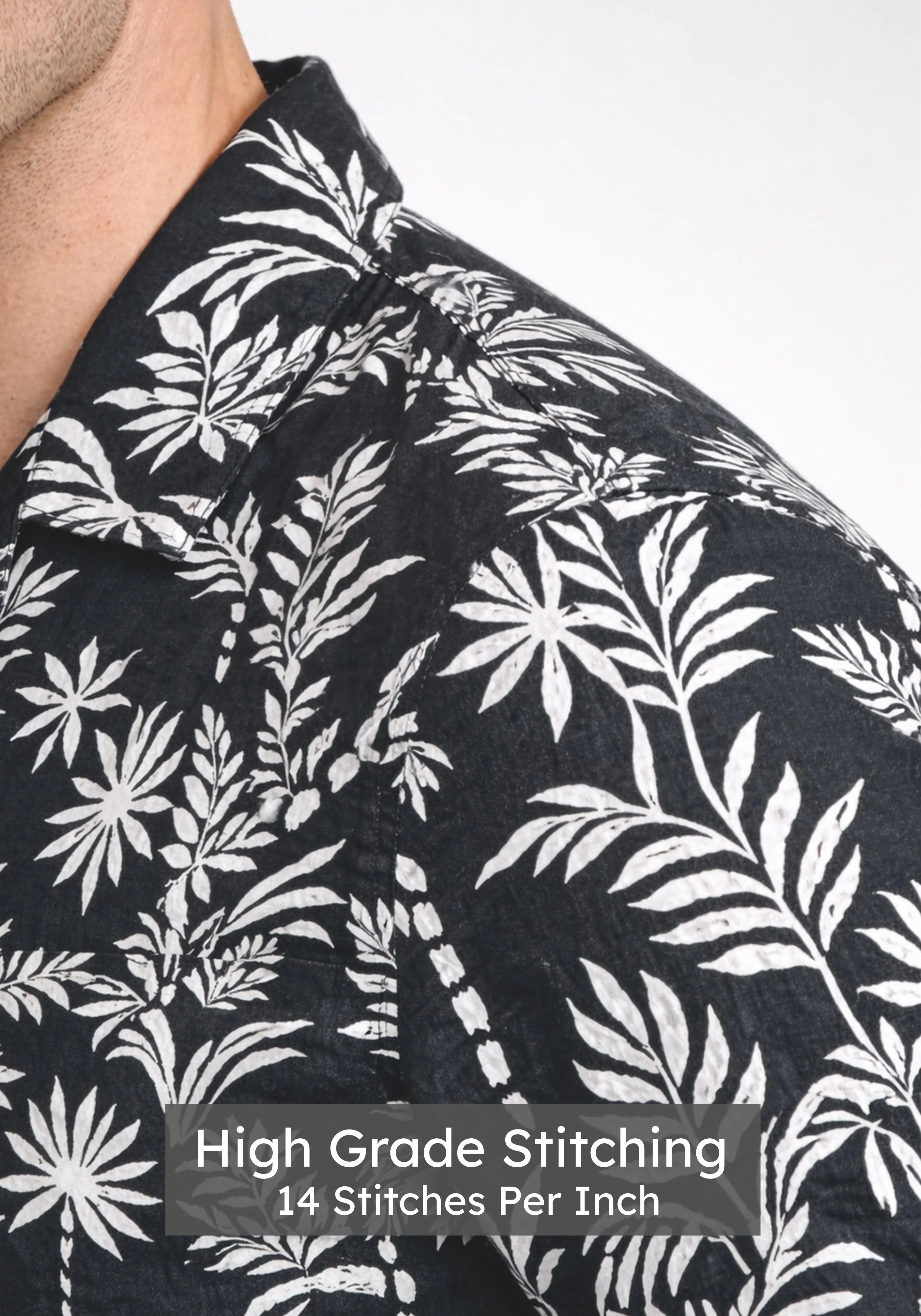 Black Cuban Collar Print Shirt - Image 5