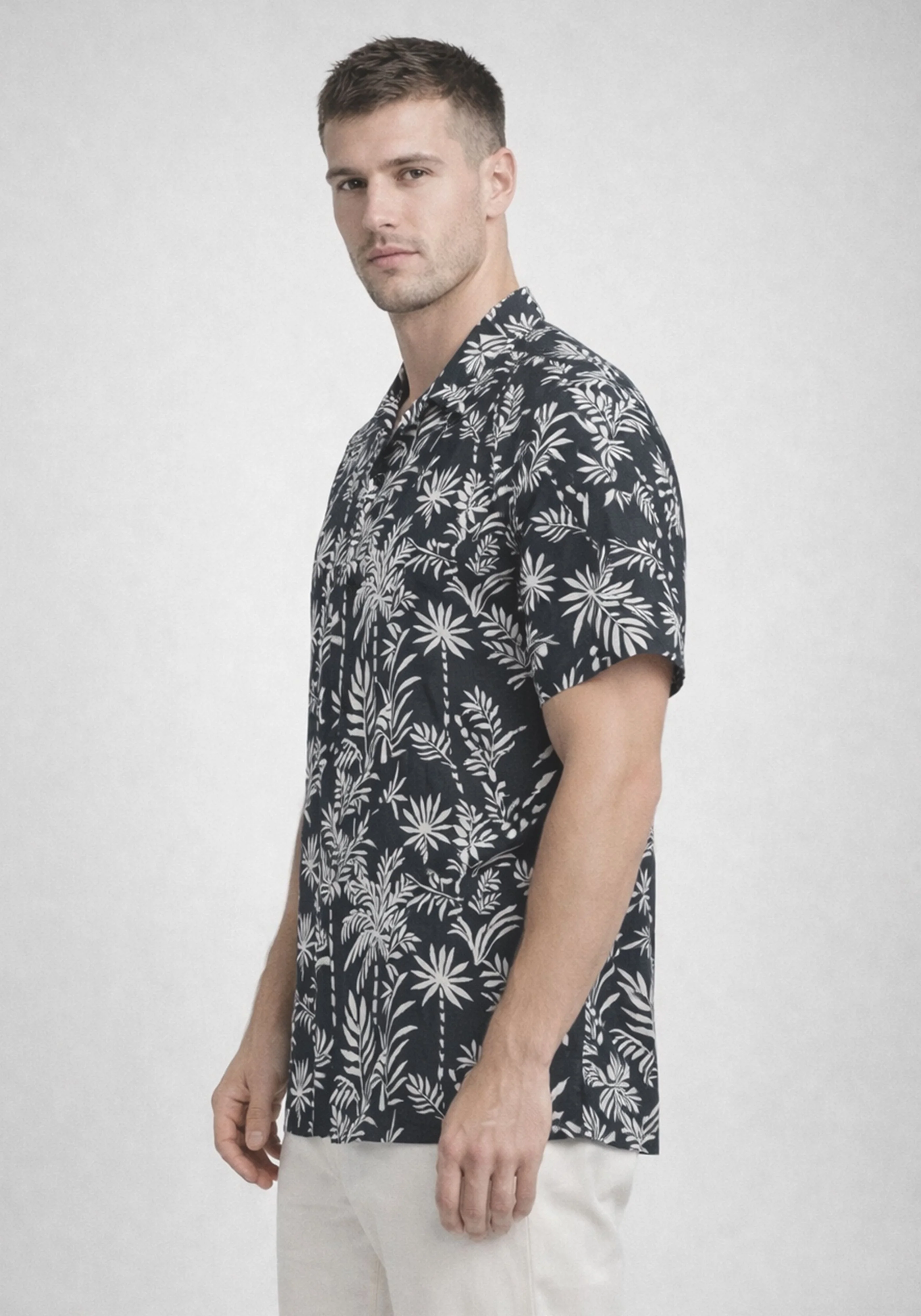 Black Cuban Collar Print Shirt - Image 6