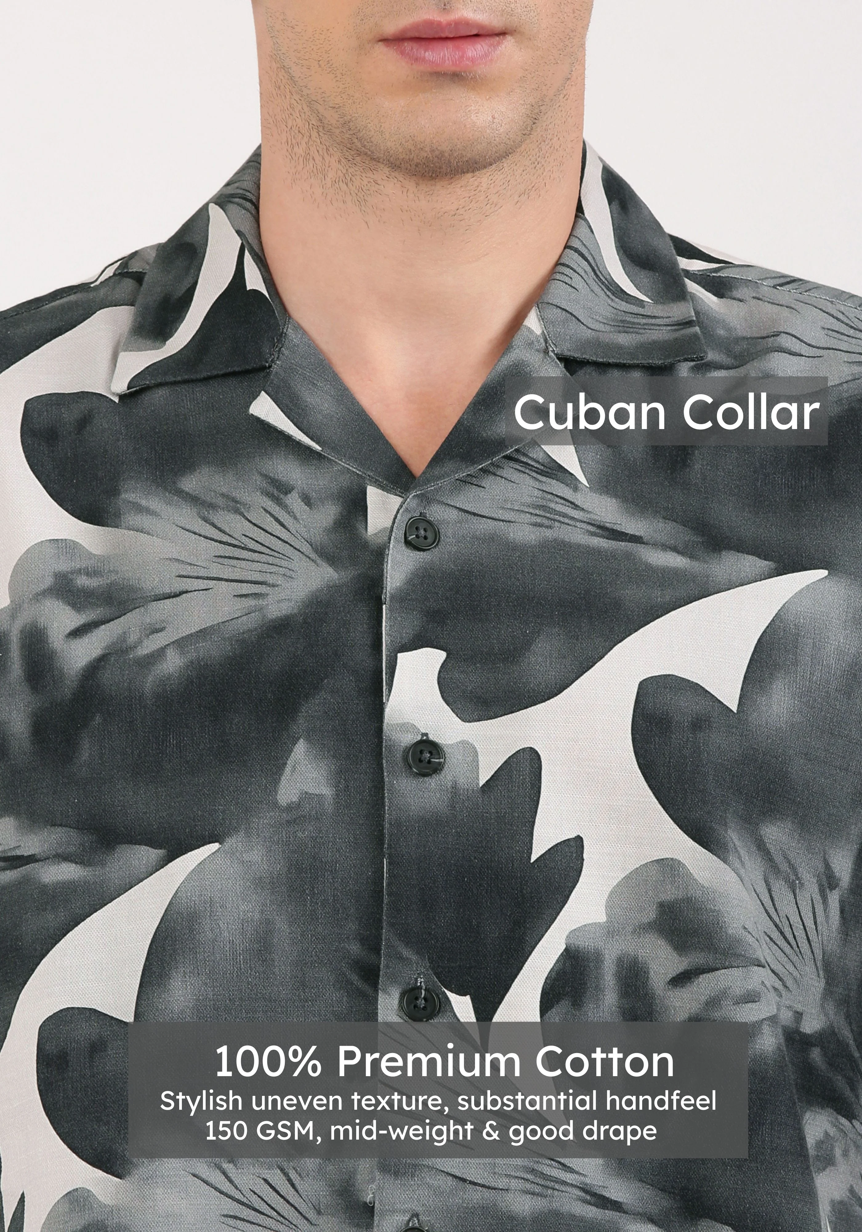 Charcoal Cuban Collar Print Shirt - Image 4