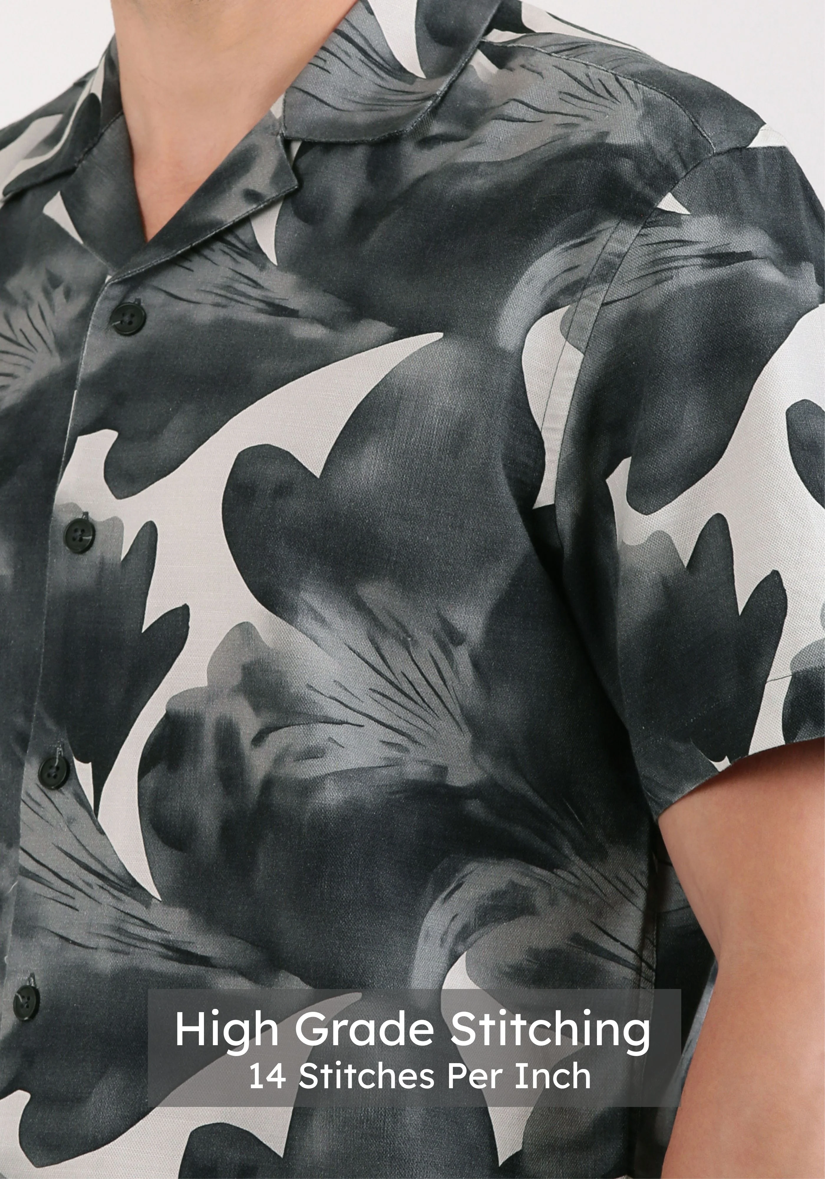 Charcoal Cuban Collar Print Shirt - Image 5