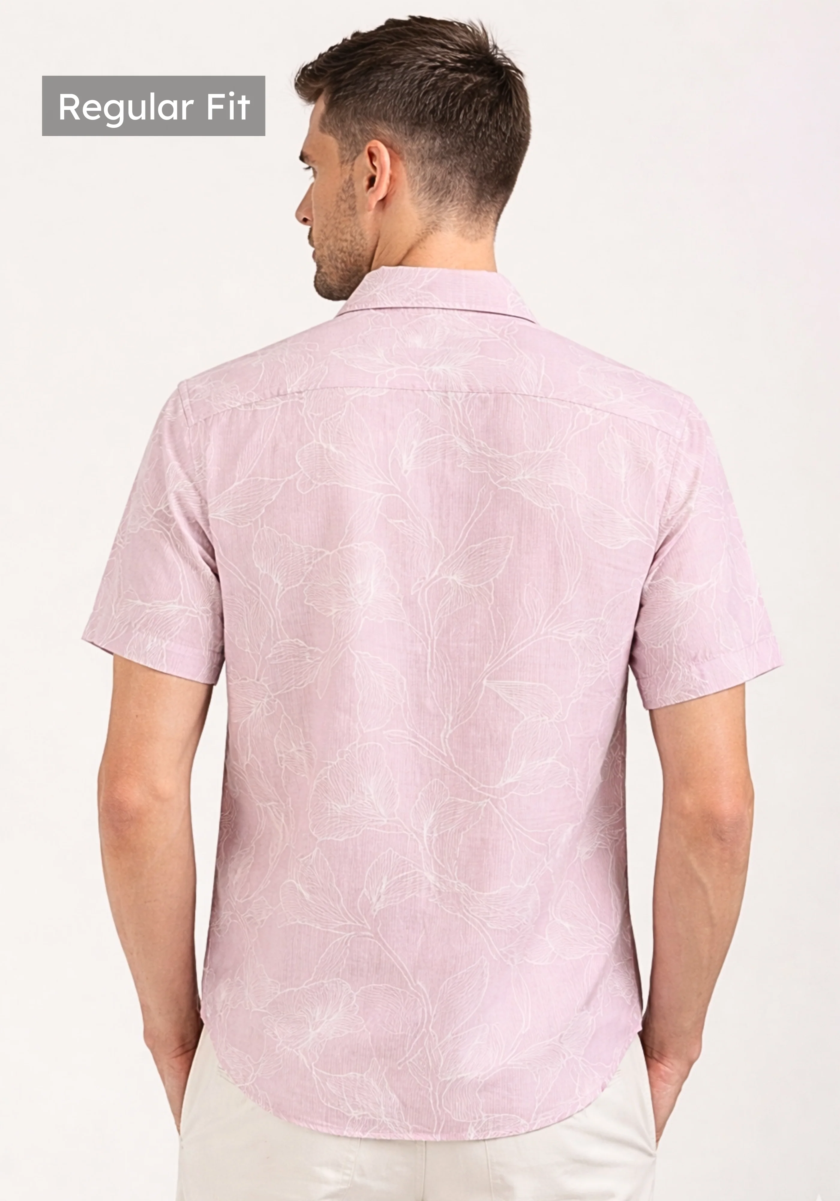 Linen Rich Dusty Pink Print Shirt - Image 3