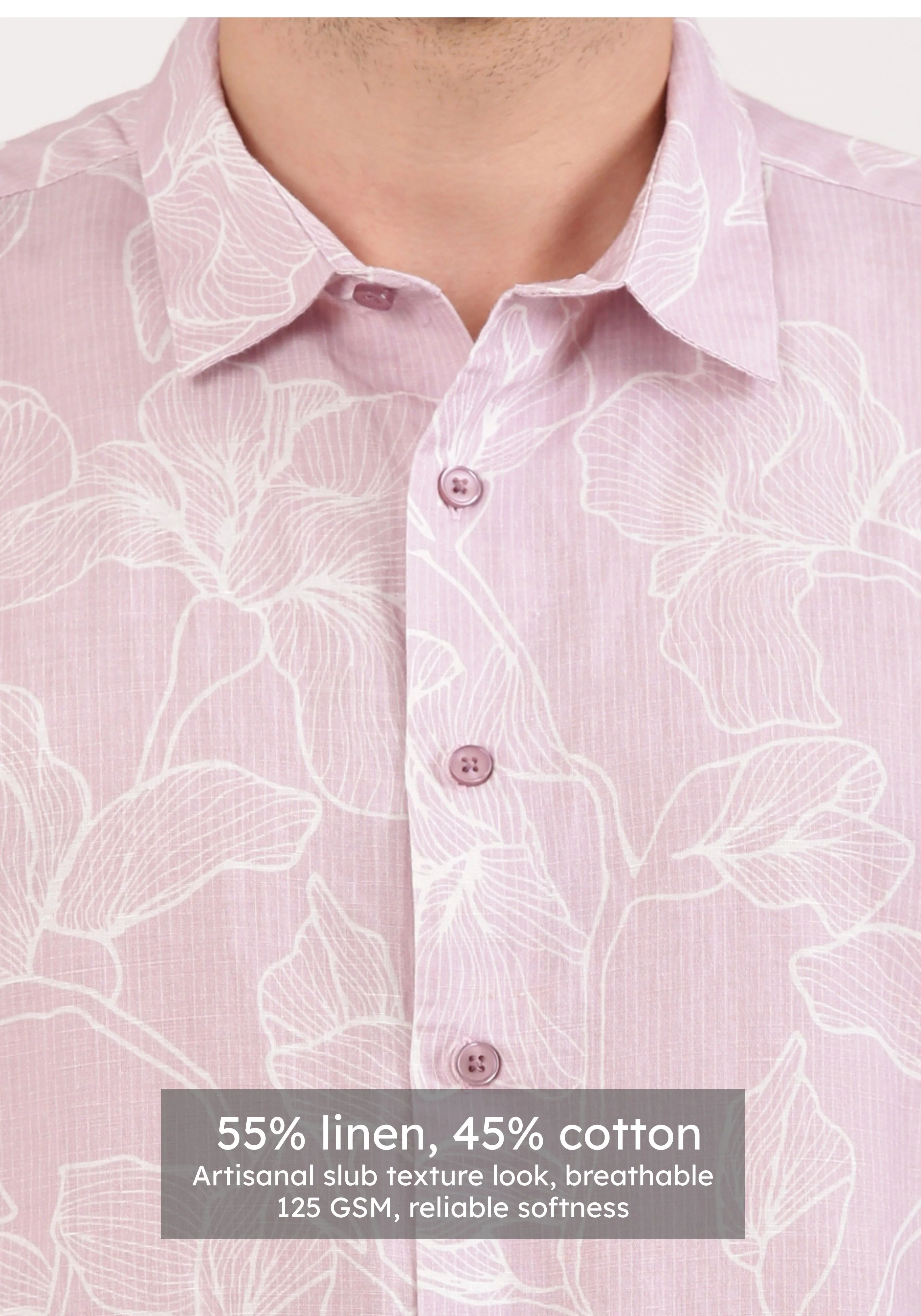 Linen Rich Dusty Pink Print Shirt - Image 4