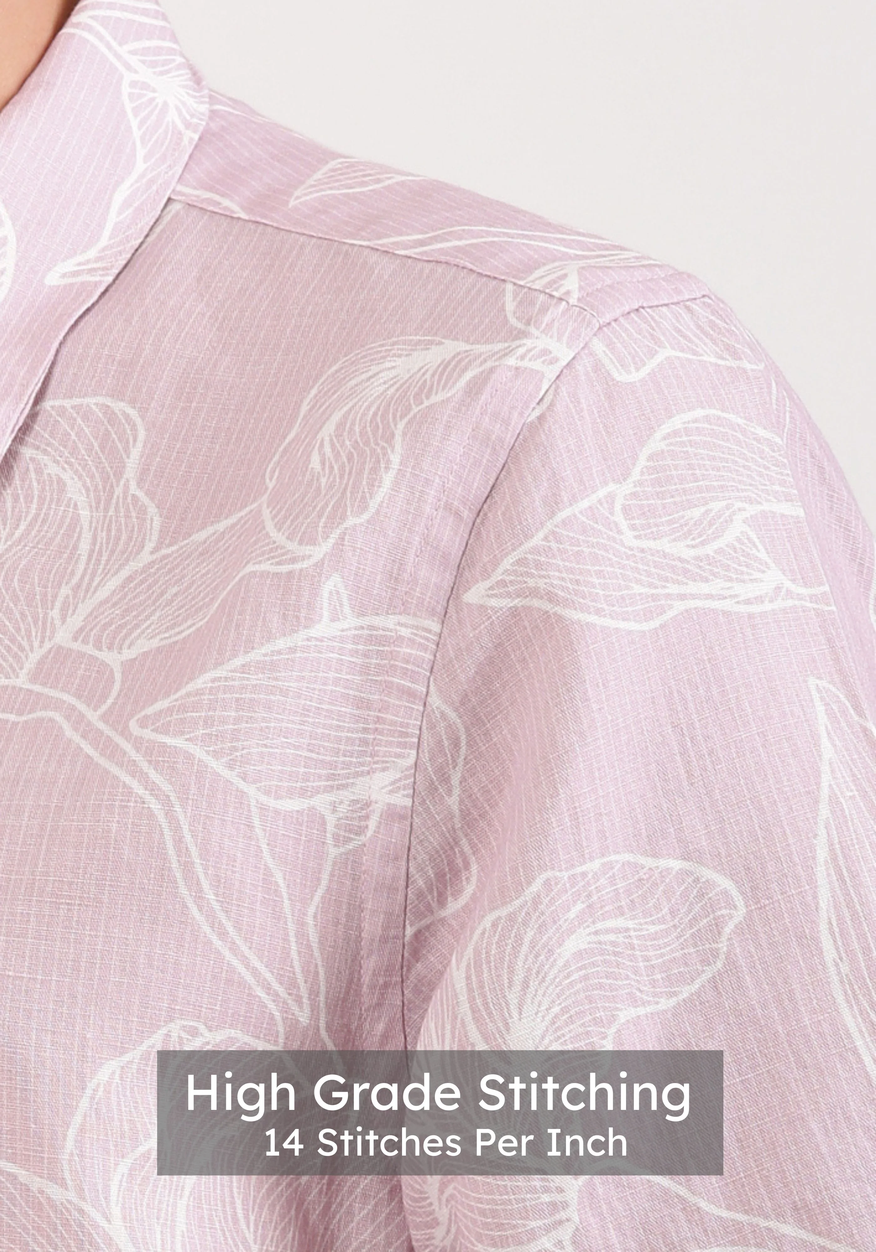 Linen Rich Dusty Pink Print Shirt - Image 5