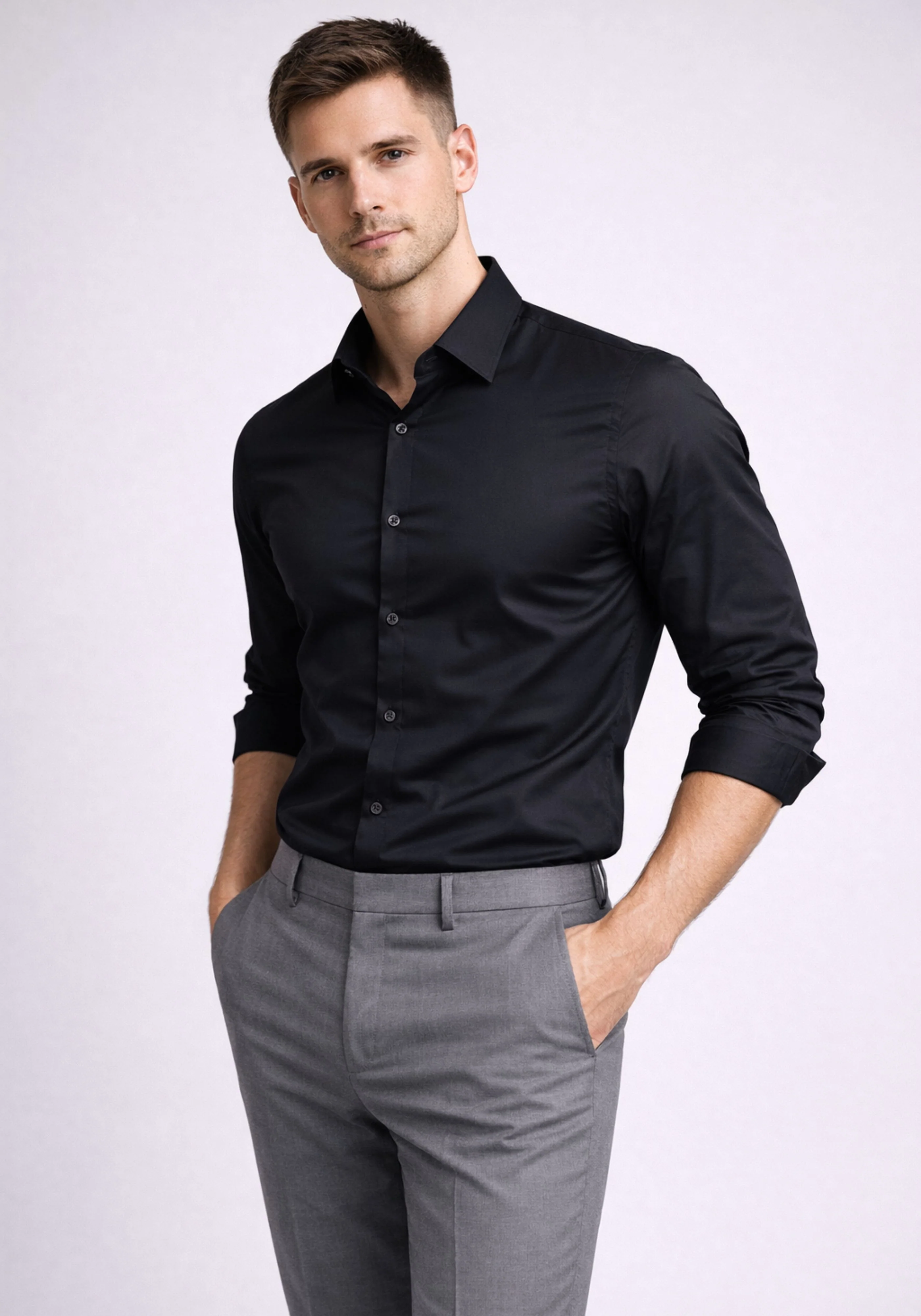 Midnight Black Satin Stretch Shirt - Image 6