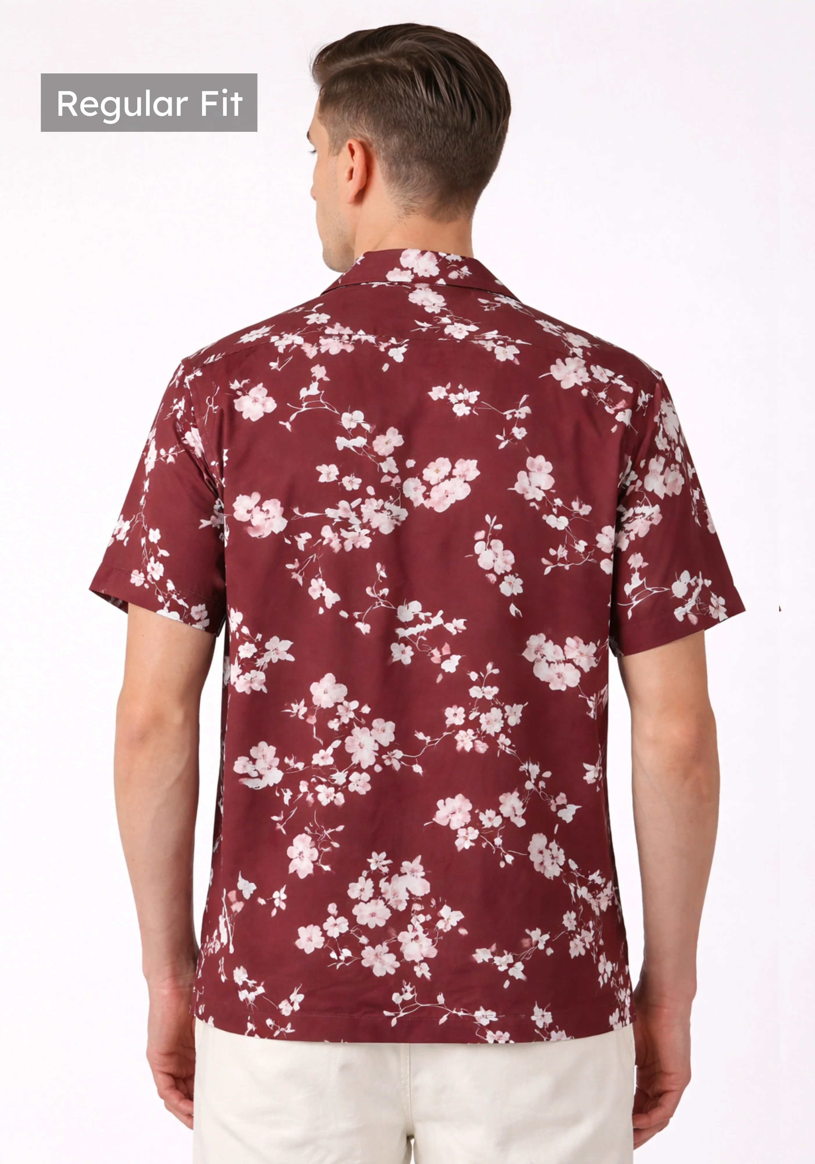Maroon Cuban Collar Print Shirt - Image 3