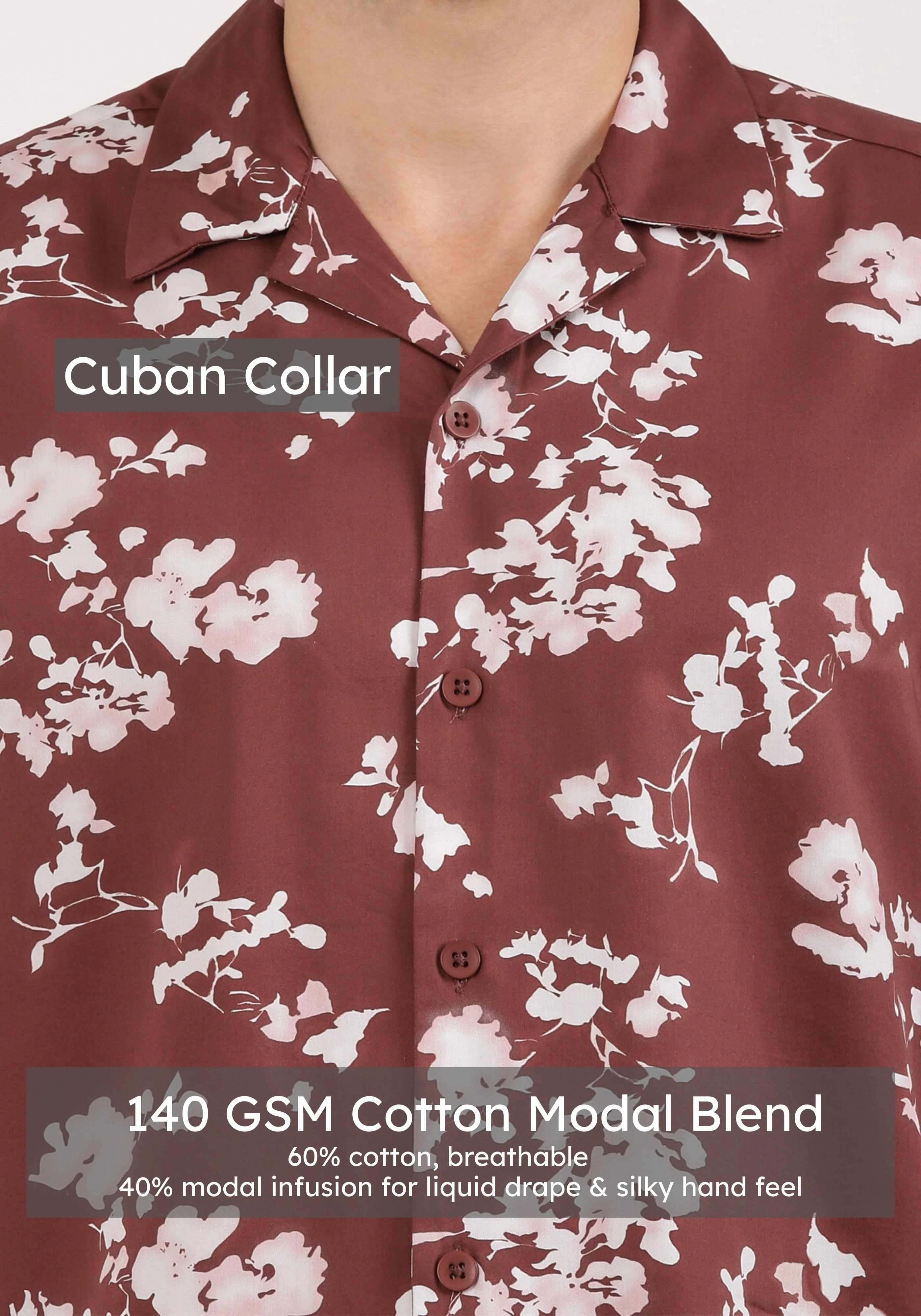Maroon Cuban Collar Print Shirt - Image 4