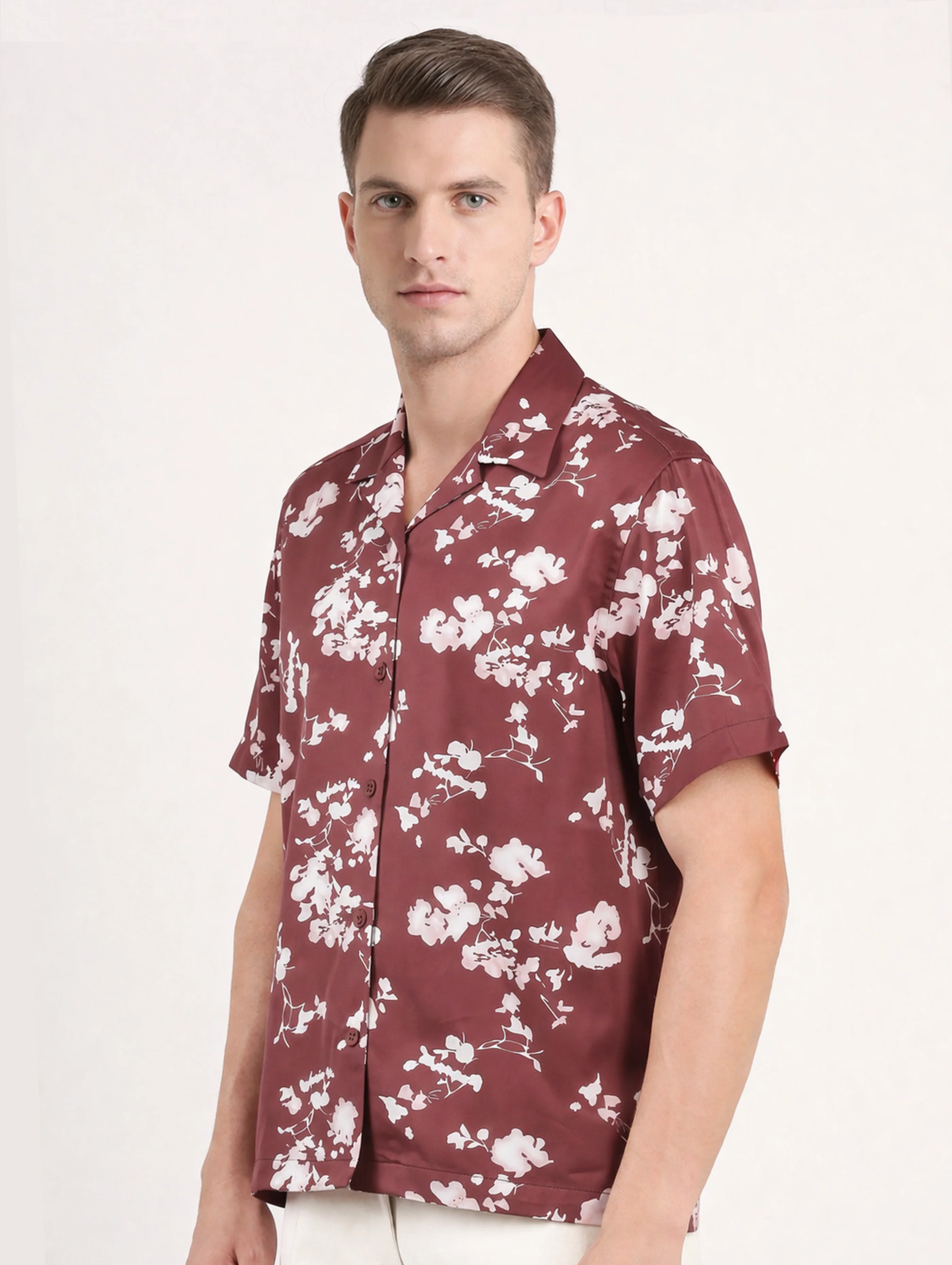 Maroon Cuban Collar Print Shirt - Image 6