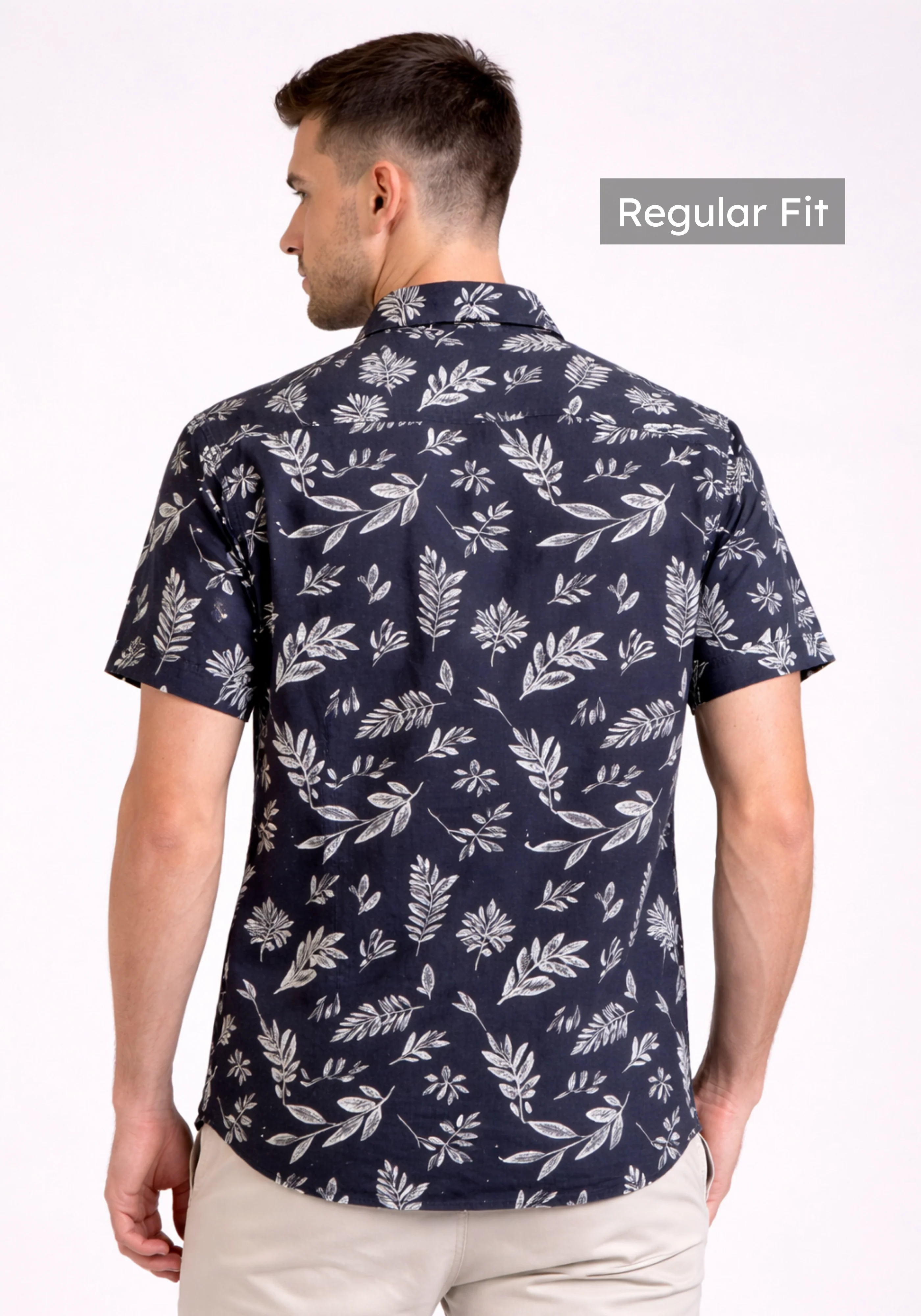 Navy Leaf Print Shirt - Image 3