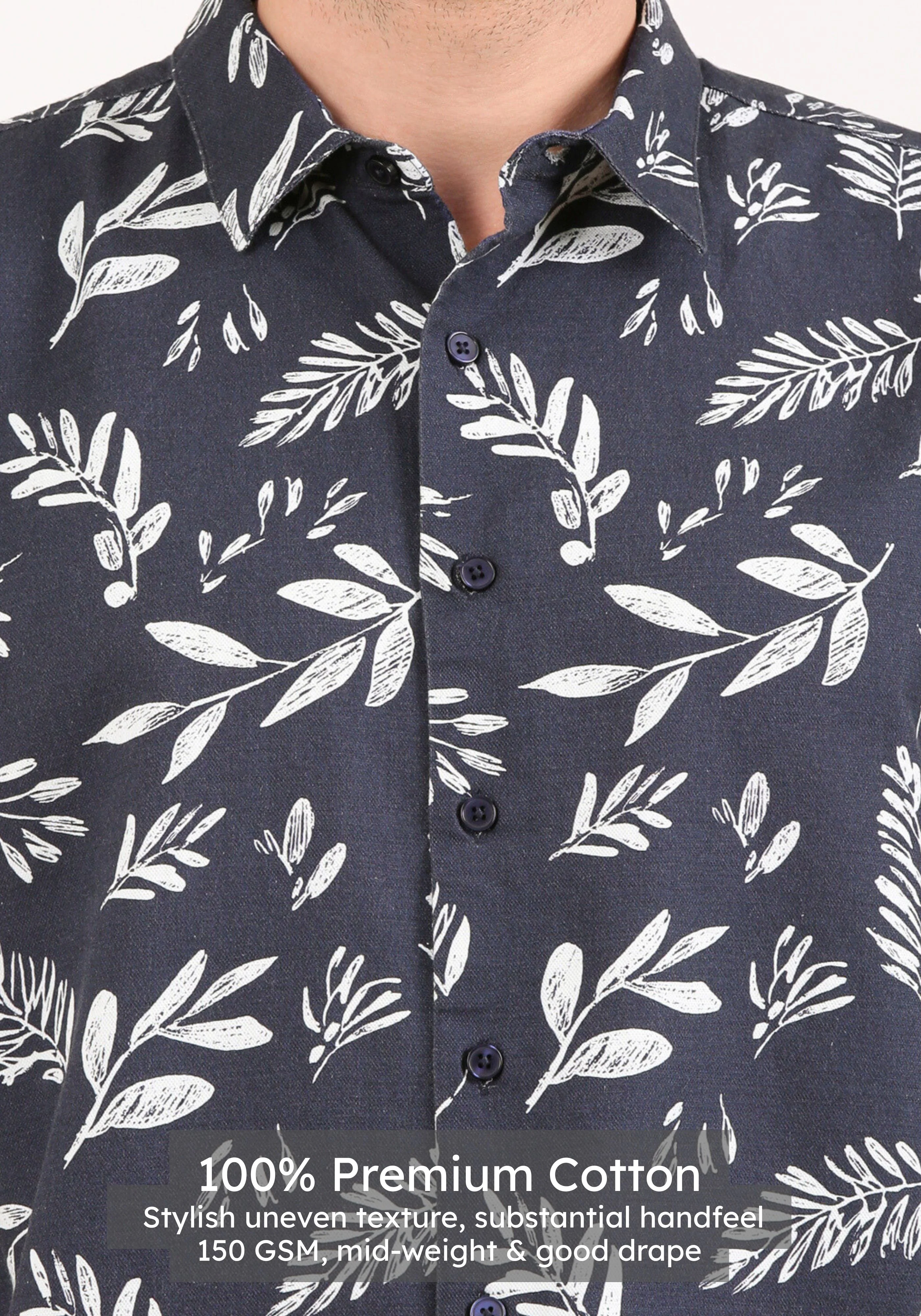 Navy Leaf Print Shirt - Image 4