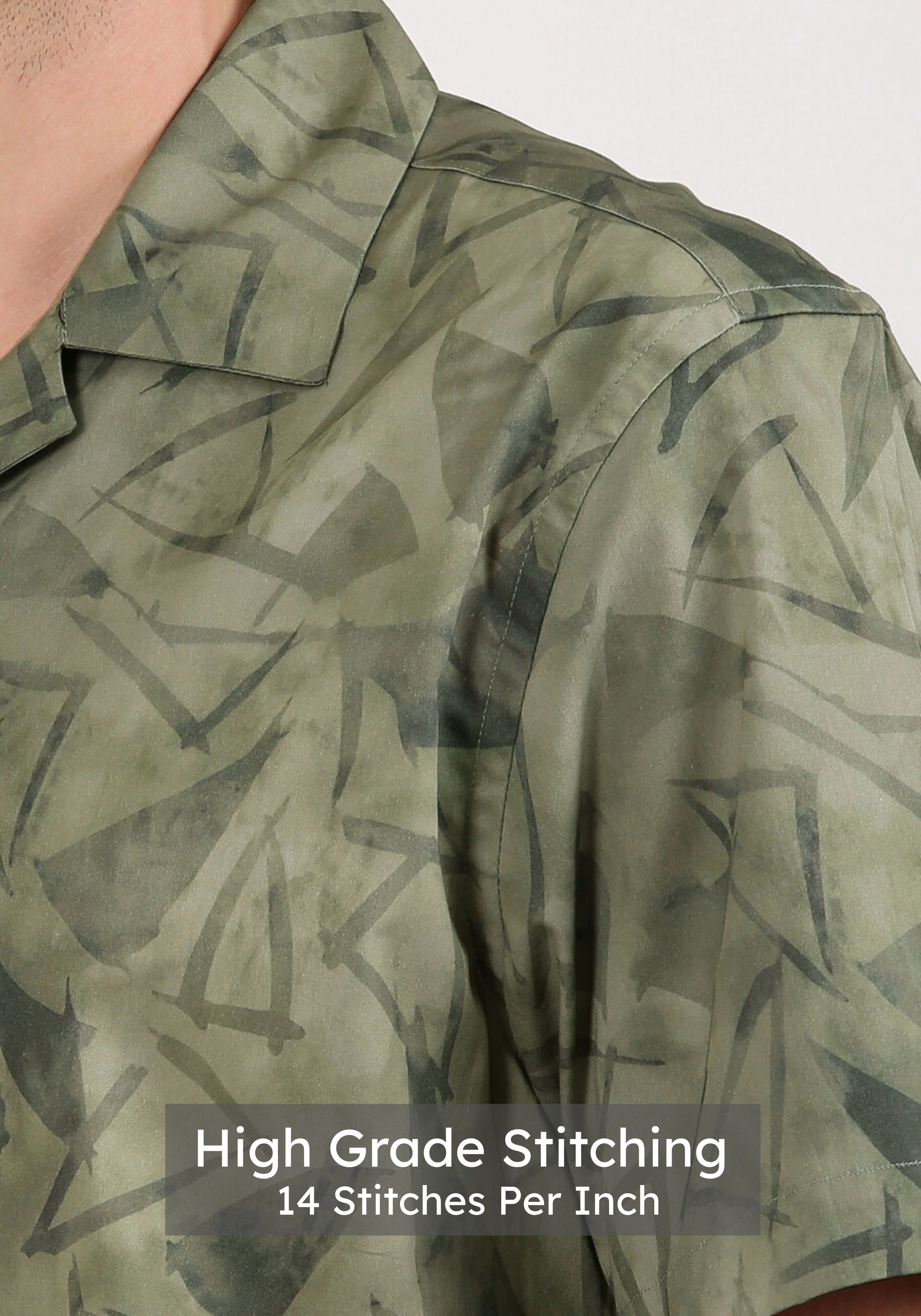 Olive Cuban Collar Print Shirt - Image 5