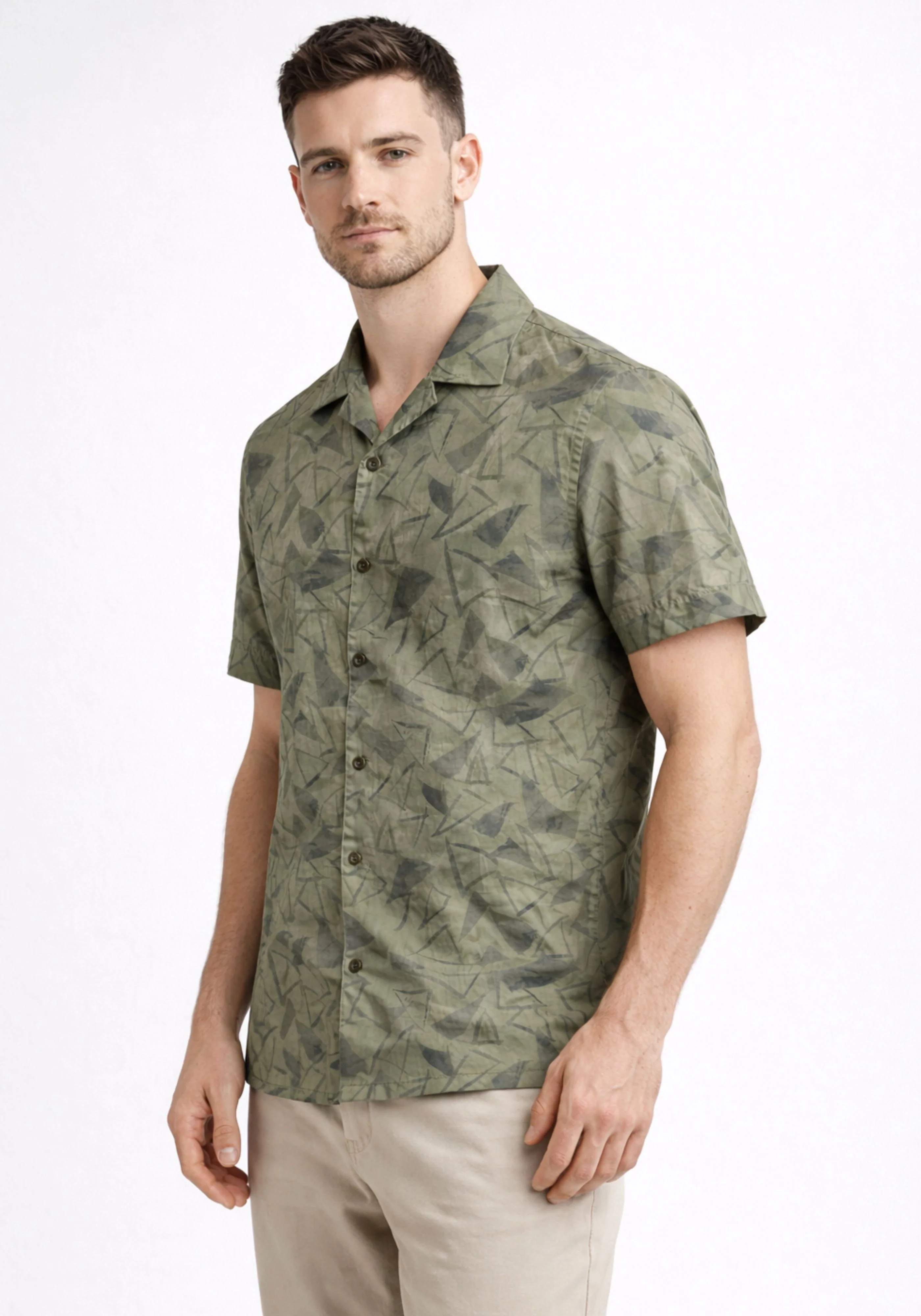 Olive Cuban Collar Print Shirt - Image 6