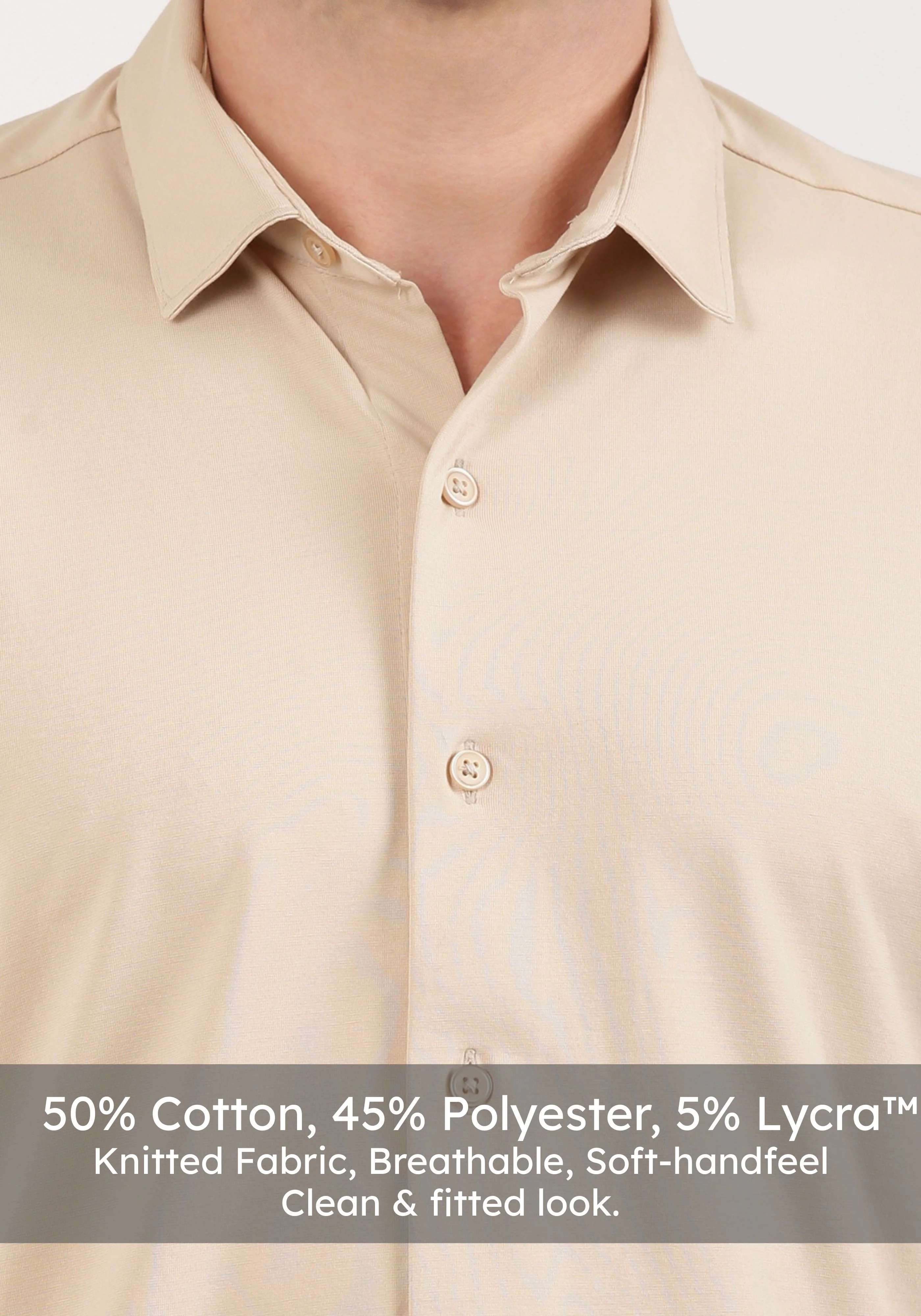 Slim Fit Sand Beige Knit Shirt - Image 4