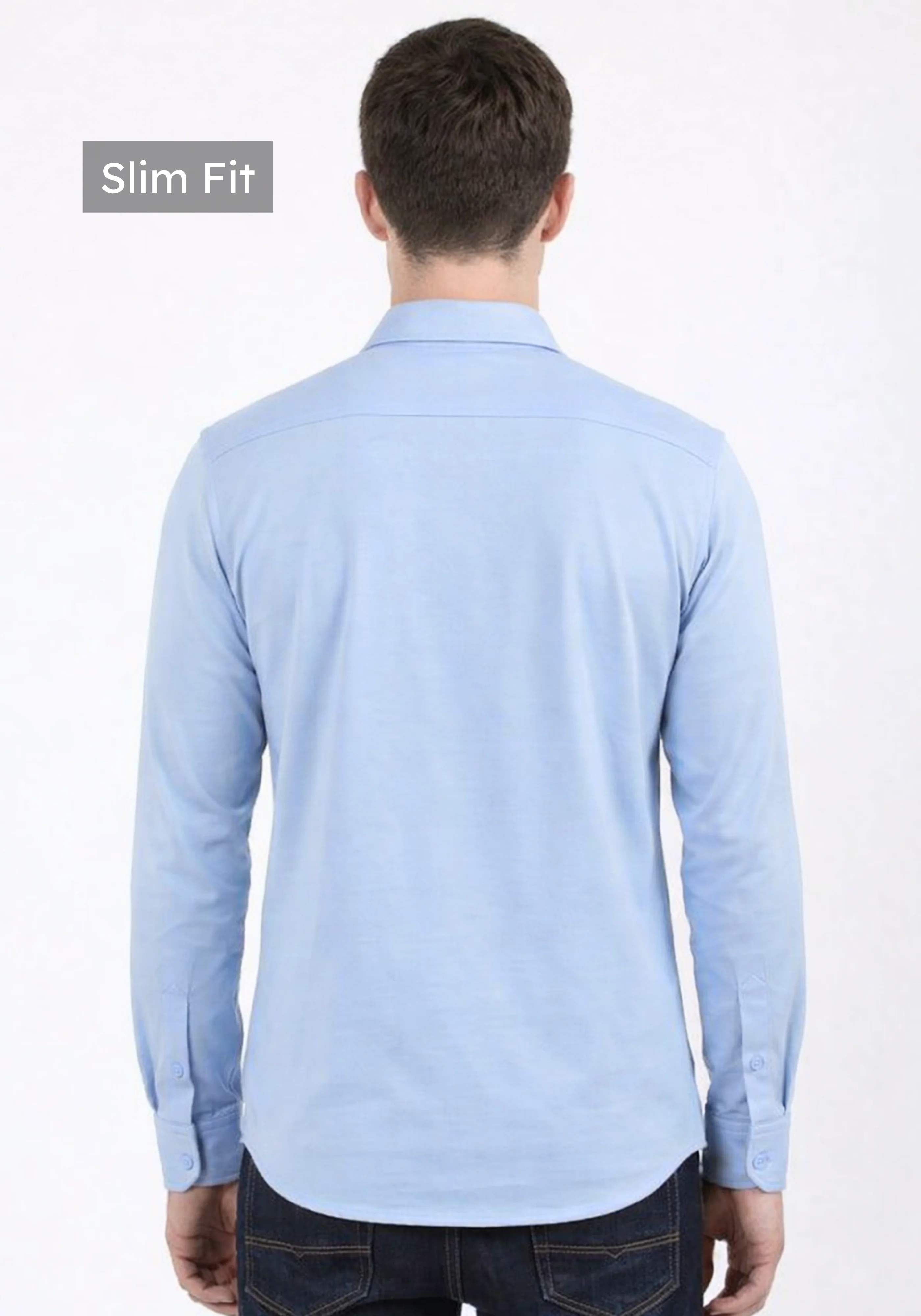 Slim Fit Sky Blue Knit Shirt - Image 3