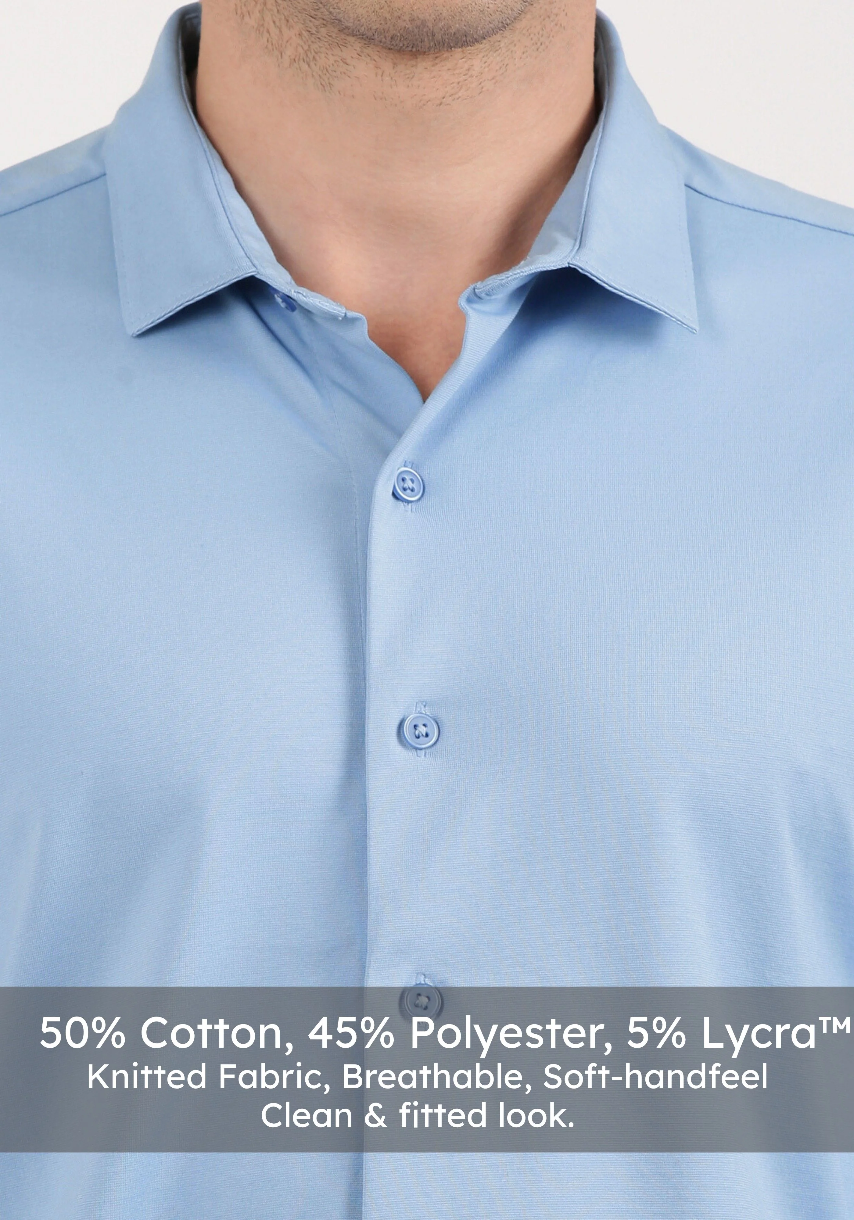 Slim Fit Sky Blue Knit Shirt - Image 4