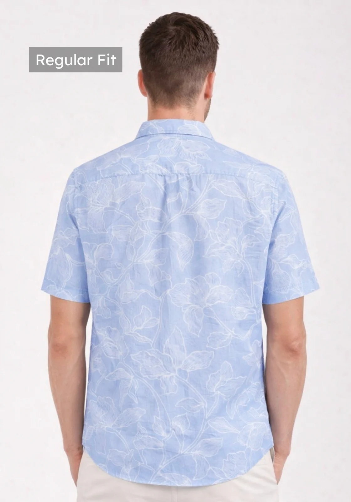 Linen Rich Sky Blue Print Shirt - Image 3