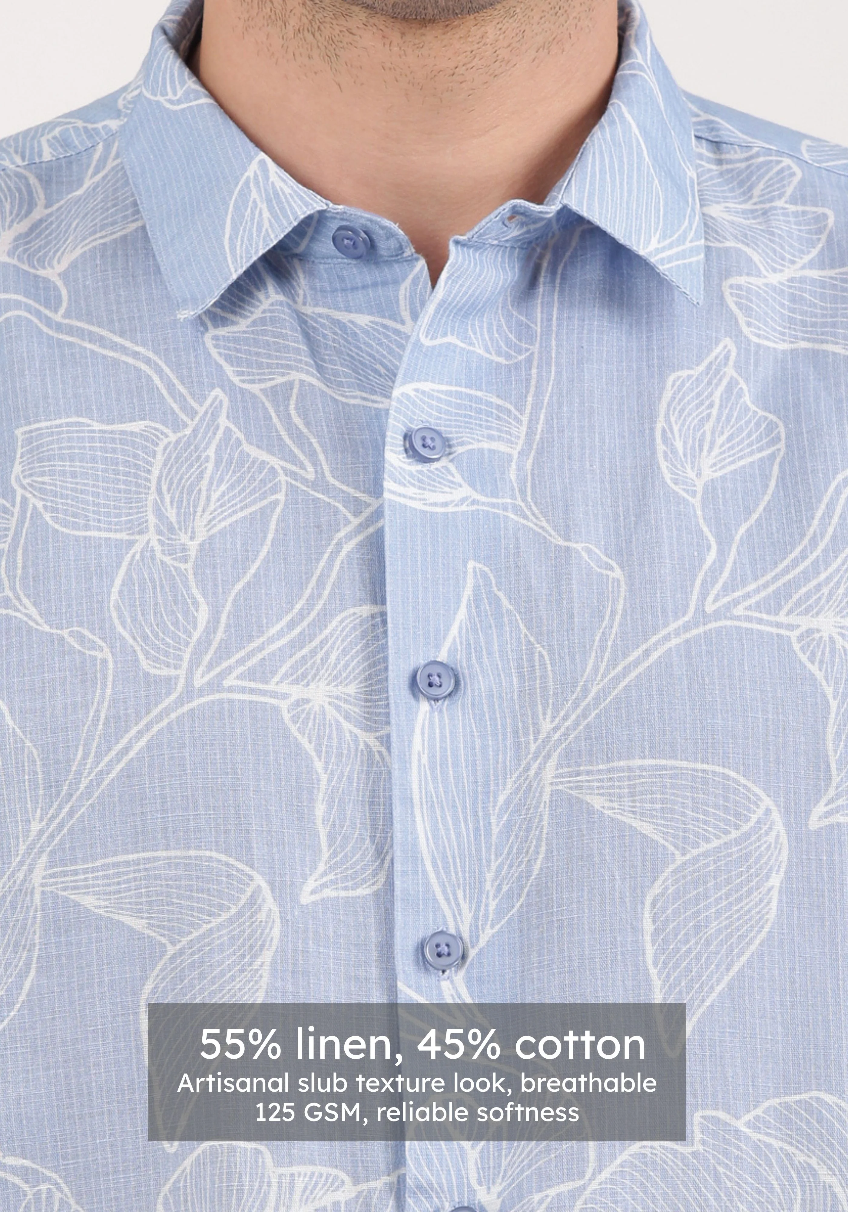 Linen Rich Sky Blue Print Shirt - Image 4