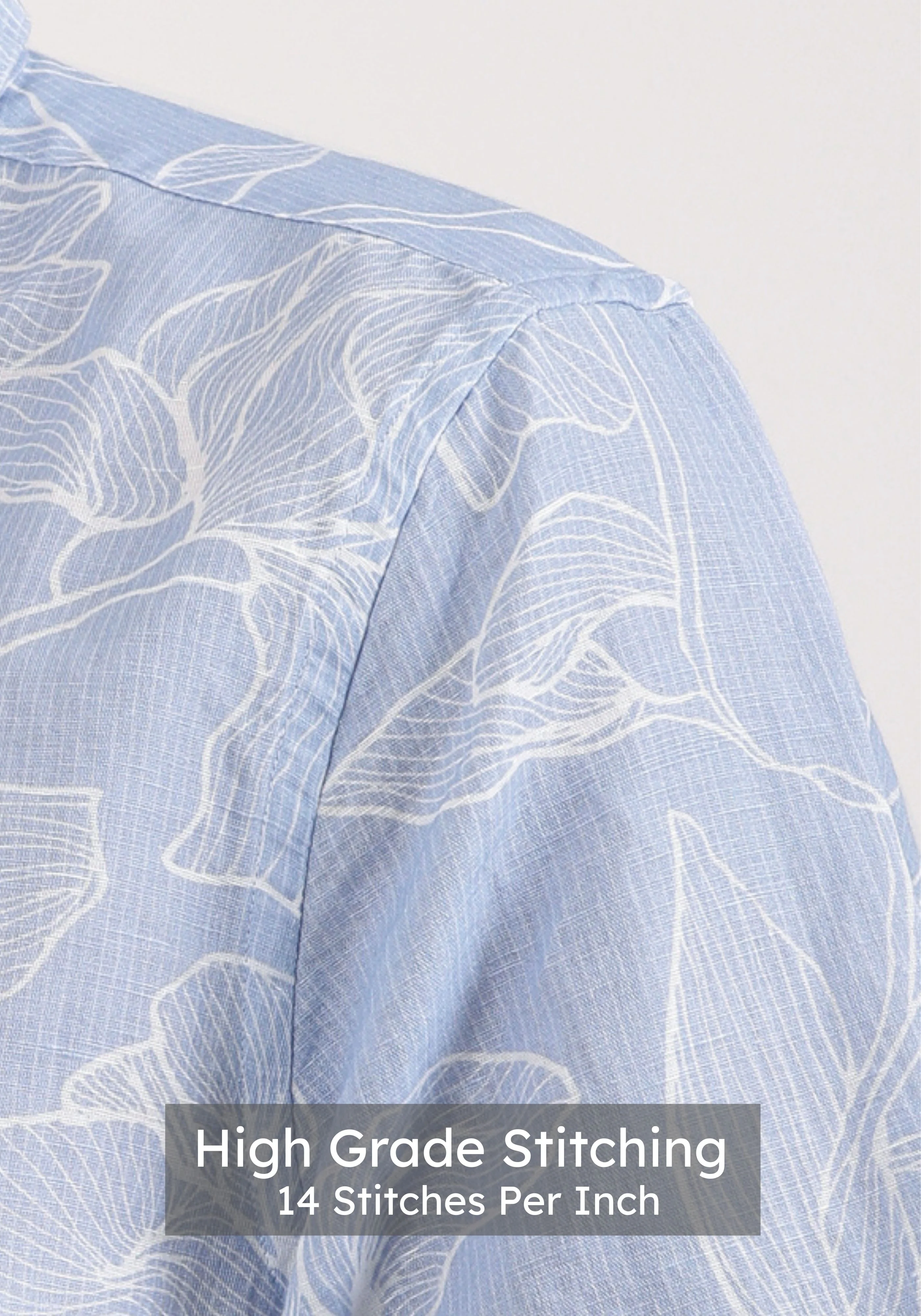 Linen Rich Sky Blue Print Shirt - Image 5