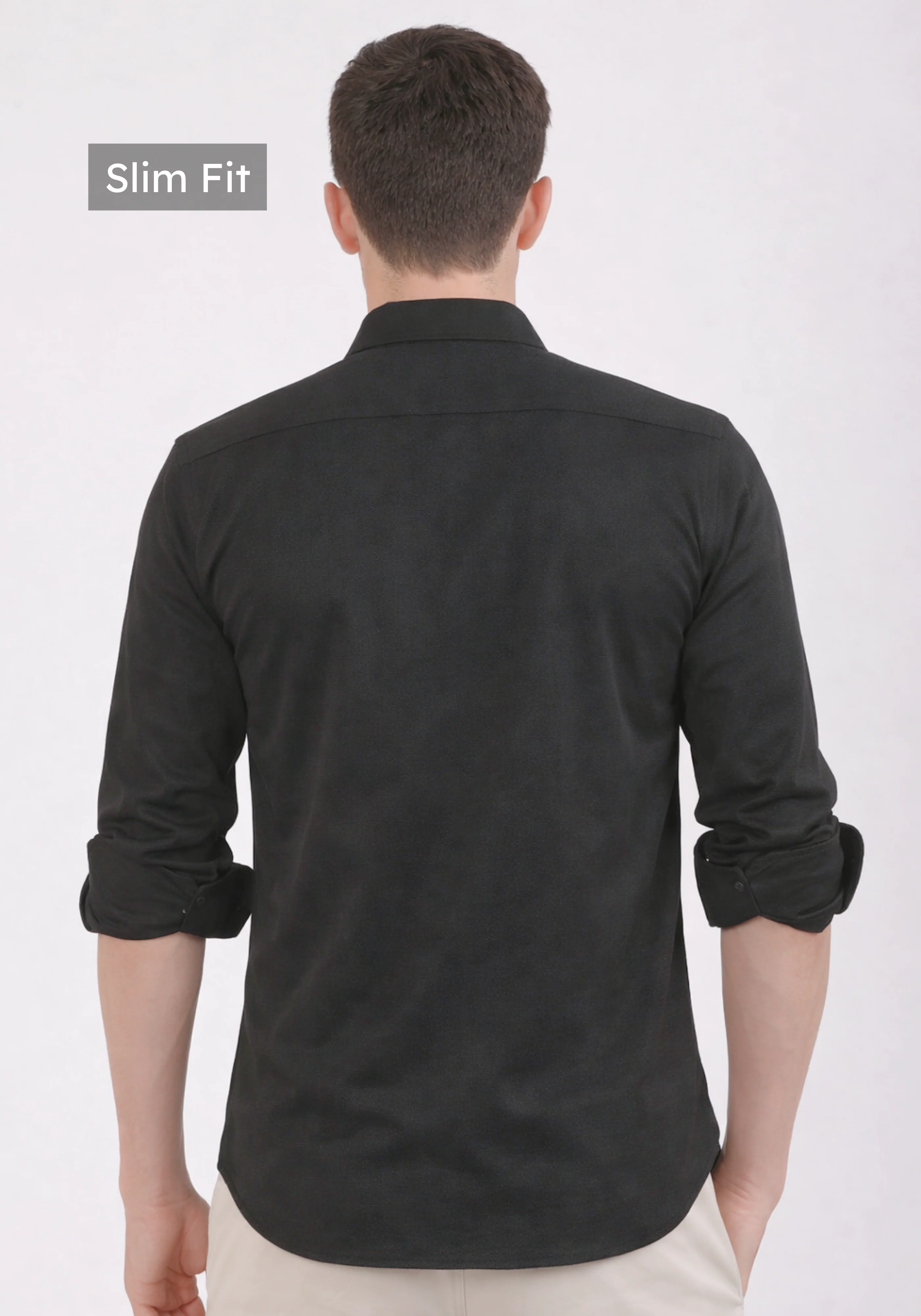 Slim Fit Textured Black Knit Shirt - Image 3
