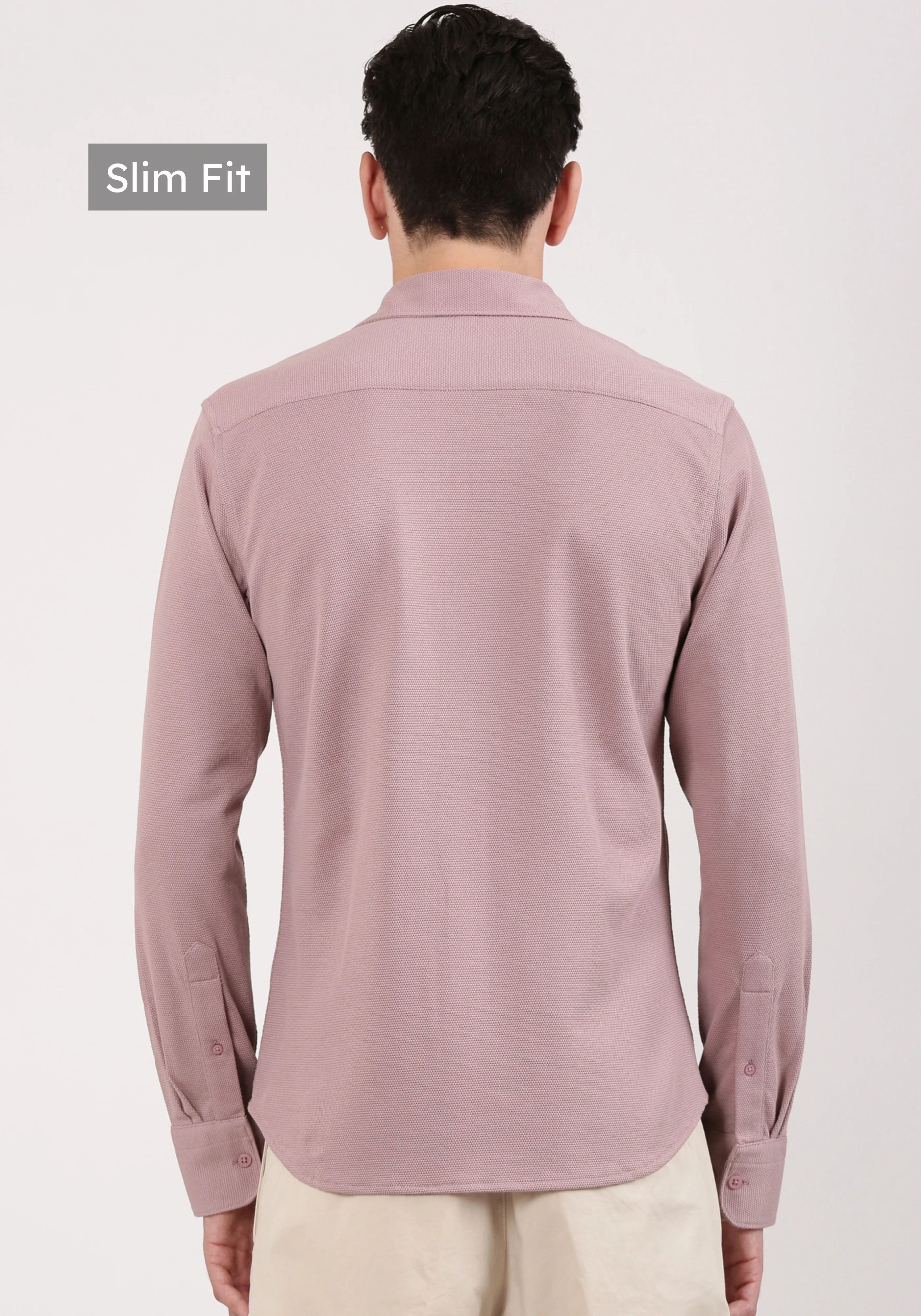 Slim Fit Textured Mauve Knit Shirt - Image 3