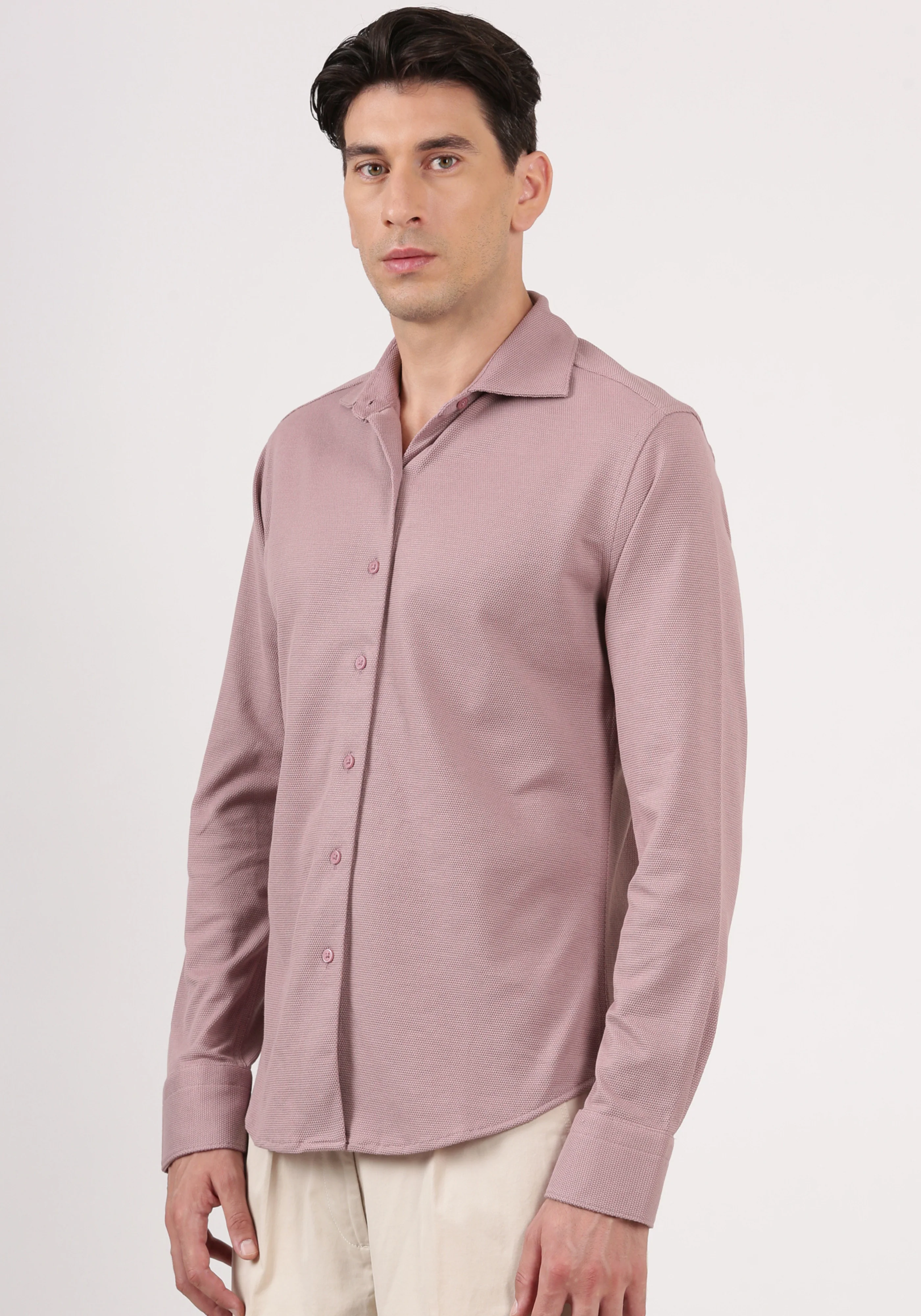 Slim Fit Textured Mauve Knit Shirt - Image 6