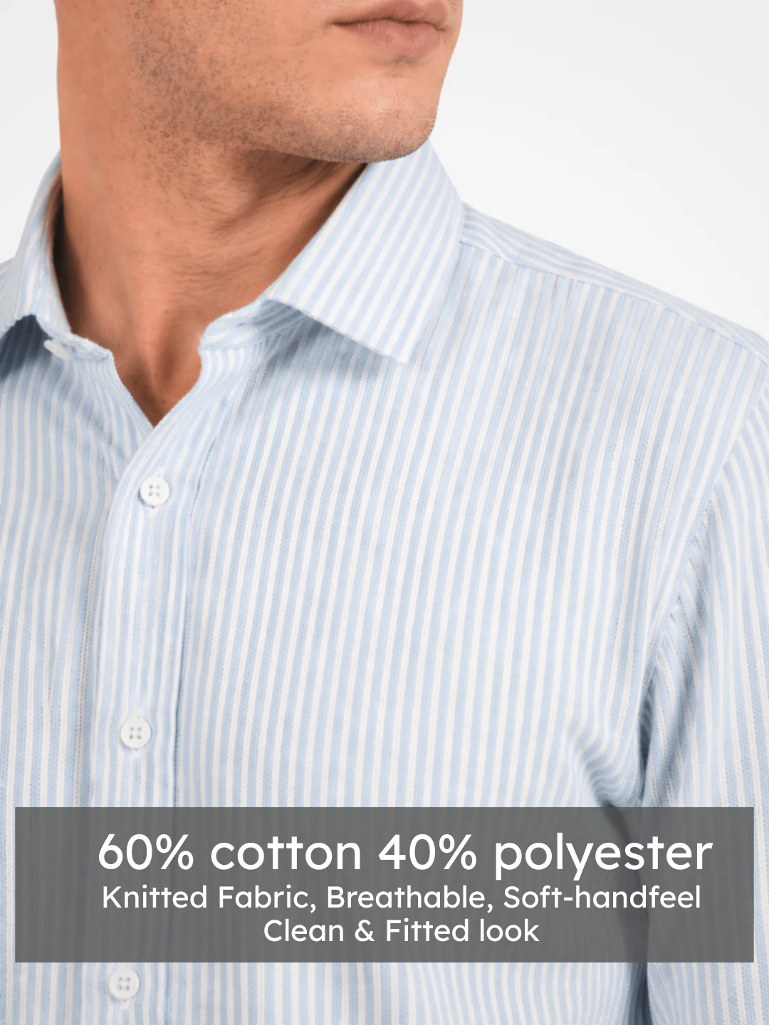 Slim Fit Powder Blue Stripe Knit Shirt - Image 5