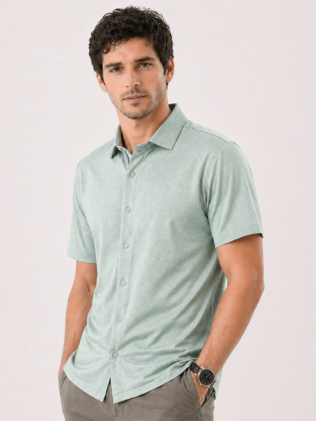 Slim Fit Mint Green Knit Shirt - Image 6