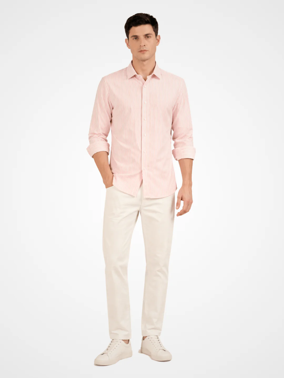 Slim Fit Blossom Pink Stripe Knit Shirt - Image 3