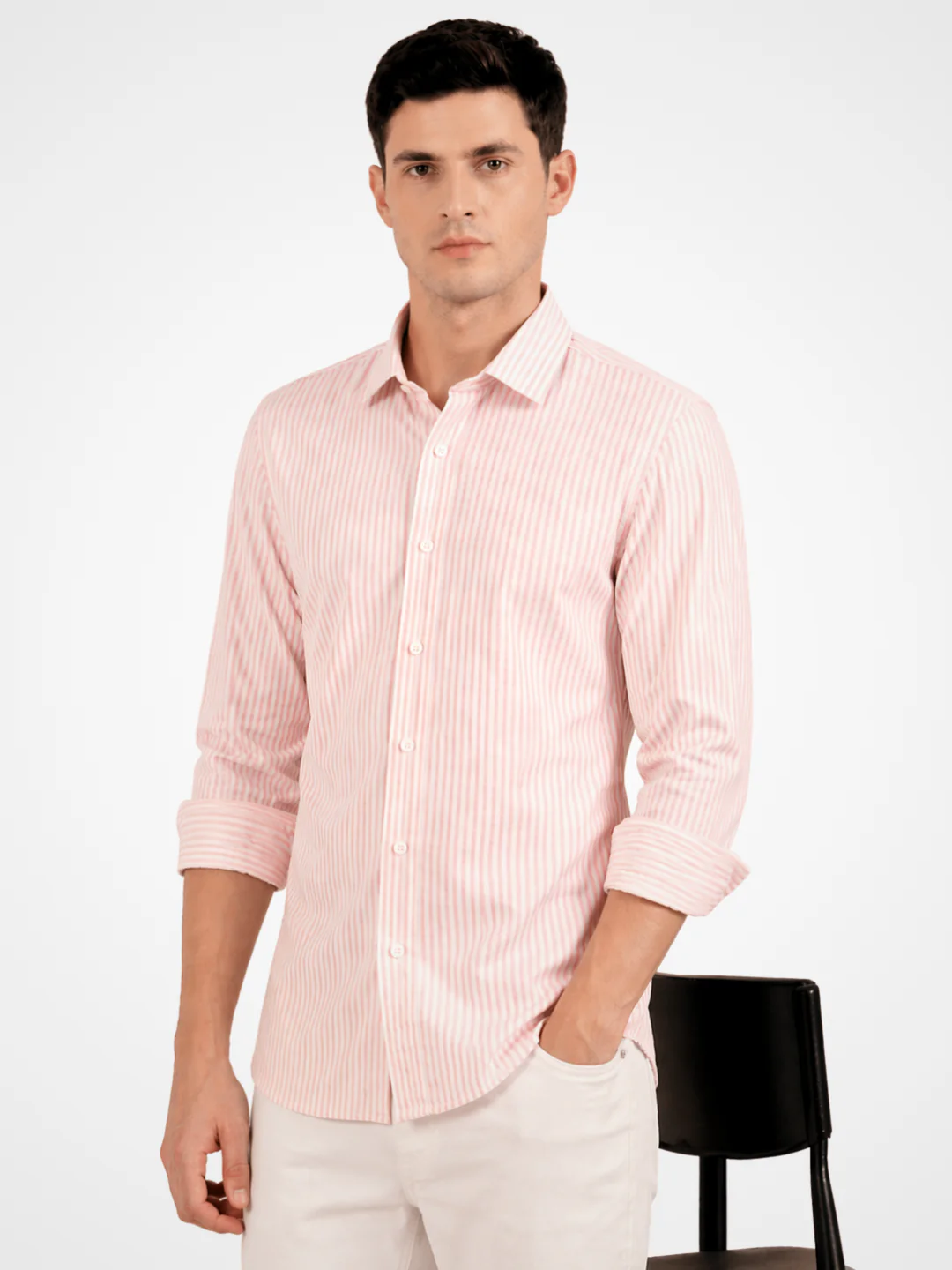 Slim Fit Blossom Pink Stripe Knit Shirt - Image 6